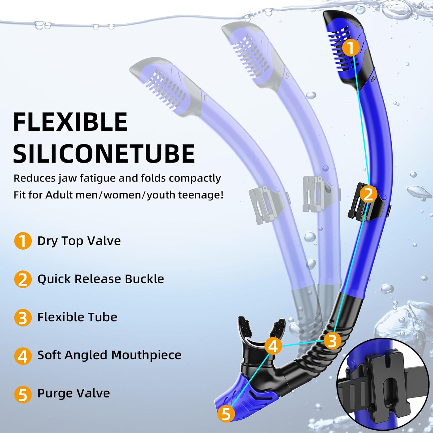Snorkeling Gear for Adults, Dry Snorkel Set 180° Panoramic Wide View Anti-Fog Scuba Diving Mask, Professional Snorkel Gear for Free Breathing, Swimming, Diving, Nose Upgrade 2.0 - Image 4