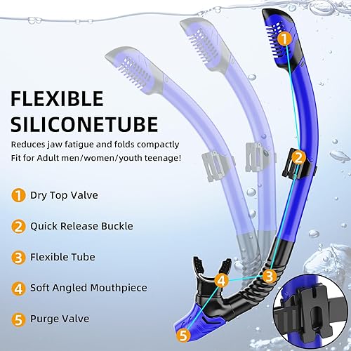 Miniatura 4 de Snorkeling Gear for Adults, Dry Snorkel Set 180 Panoramic Wide View Anti-Fog Scuba Diving Mask, Professional Snorkel Gear for Free Breathing,