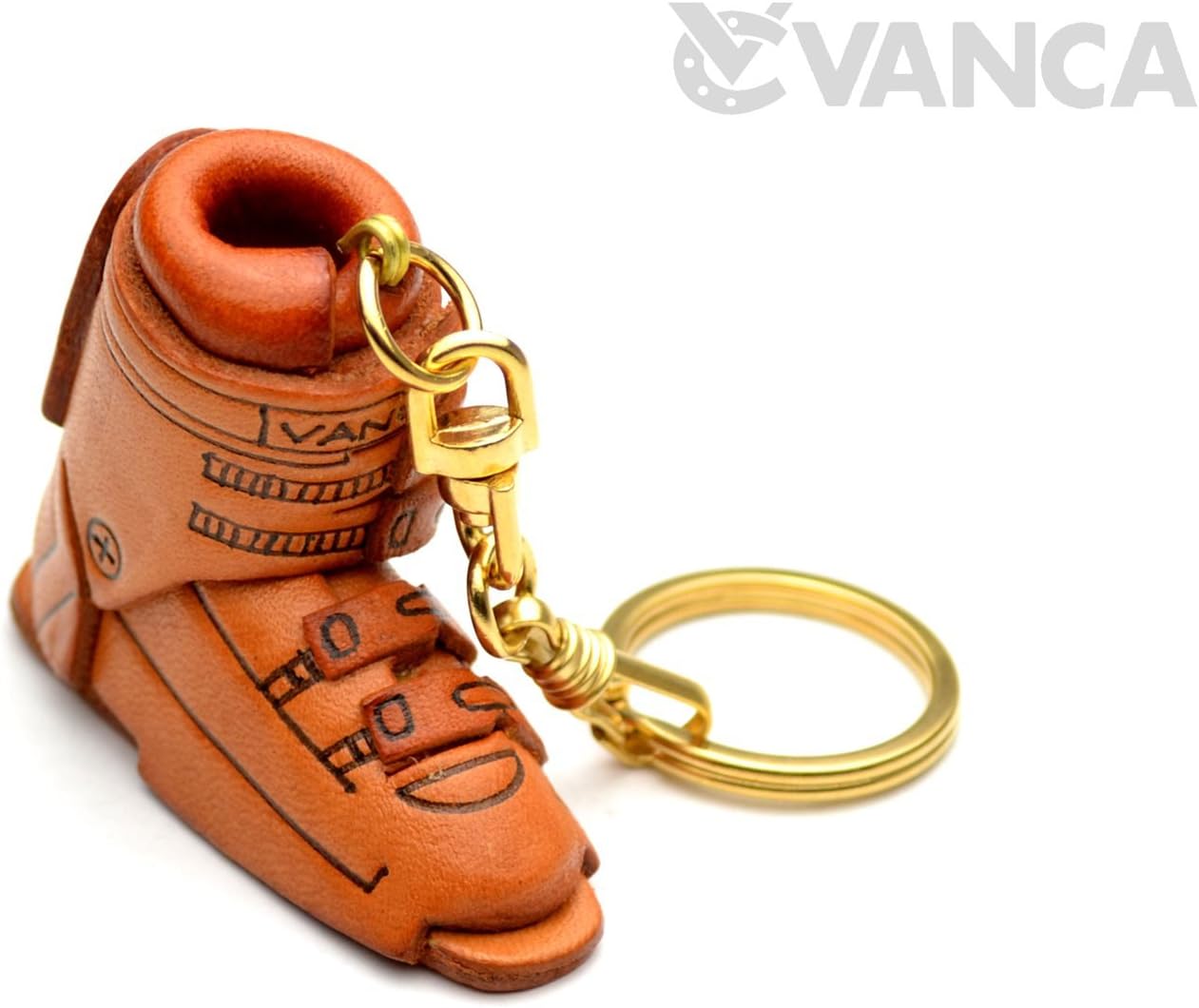 Ski Boot Sports 3D Leather Keychain(L) VANCA CRAFT-Collectible Keyring Charm Pendant Made in Japan