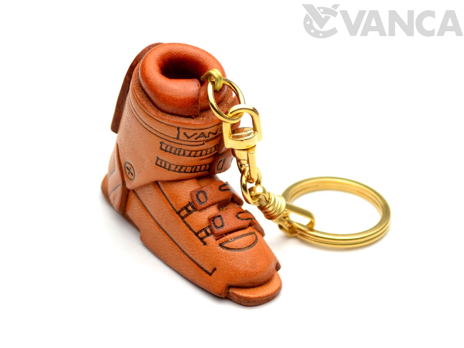 VANCA CRAFT Skis Sports 3D Leather Keychain - Handmade Genuine Leather Collectible Keyring Charm, Made In Japan
