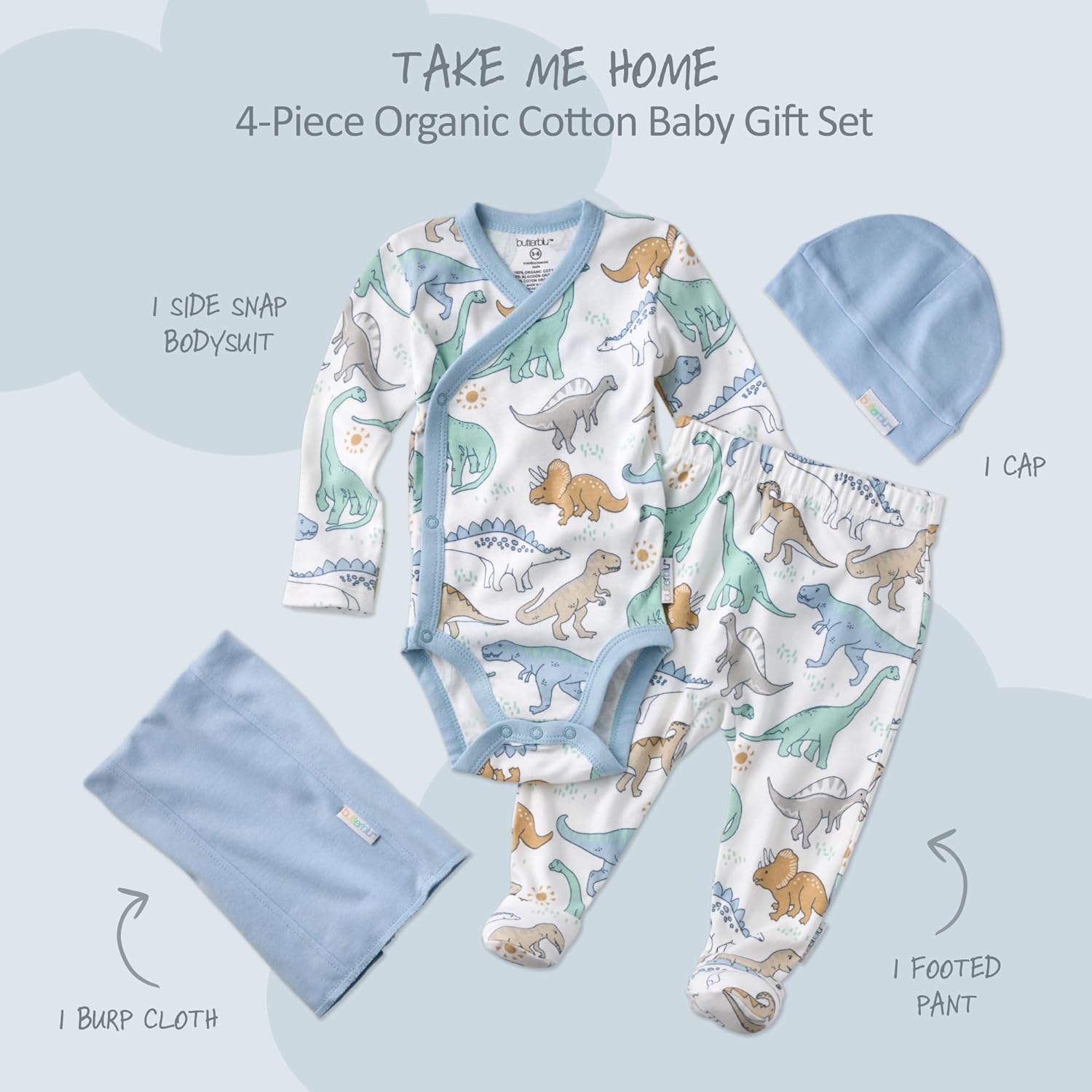 unisex-baby Take Me Home 4-piece Baby Gift Set Organic Cotton Layette Clothing in Box for Boys & Girls - Image 3