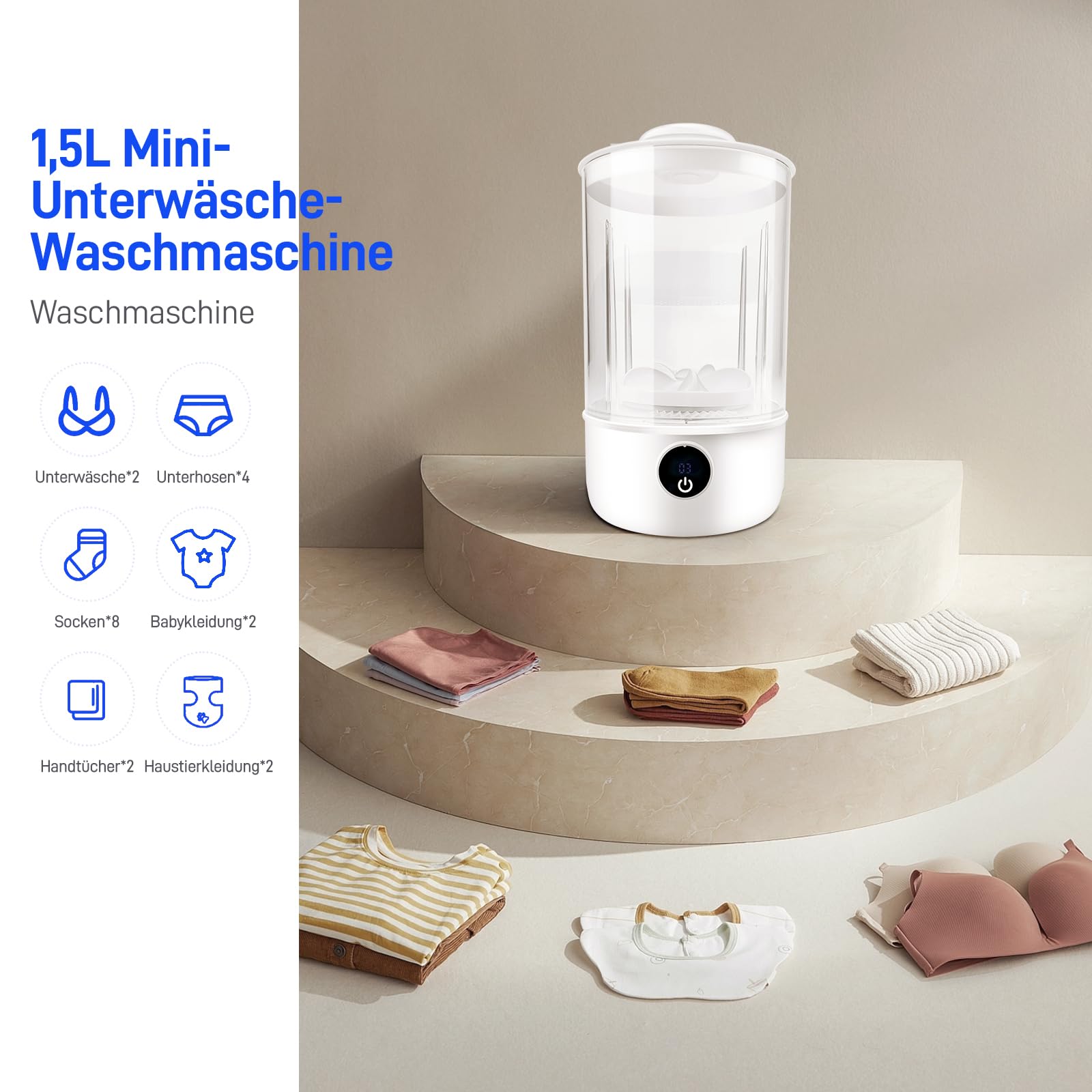 Unterwäsche-Wascher, tragbare Mini-Waschmaschine, verbesserte Mini-Waschmaschinen, wiederaufladbare drahtlose Waschmaschine, Wäschebecher für BHs, Unterwäsche, Socken (Weiß)