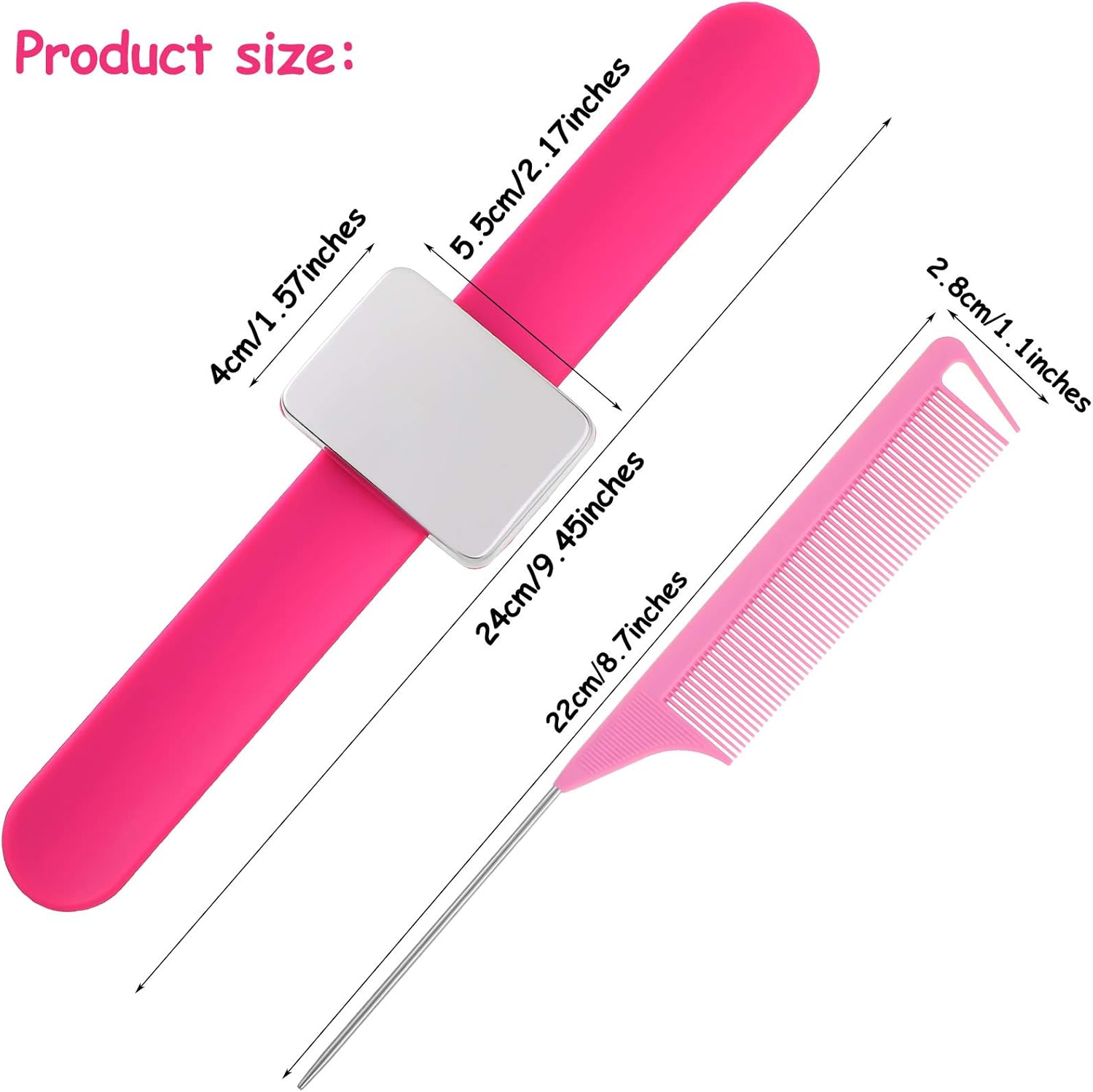 Magnetic Wrist Sewing Pincushion Wrist Magnetic Pin Holder Wristband Pin Cushion Holder with 3 Pieces Stainless Steel Pintail Comb Rat Tail Comb for Hair Clips Sewing, Daily Hand Sewing