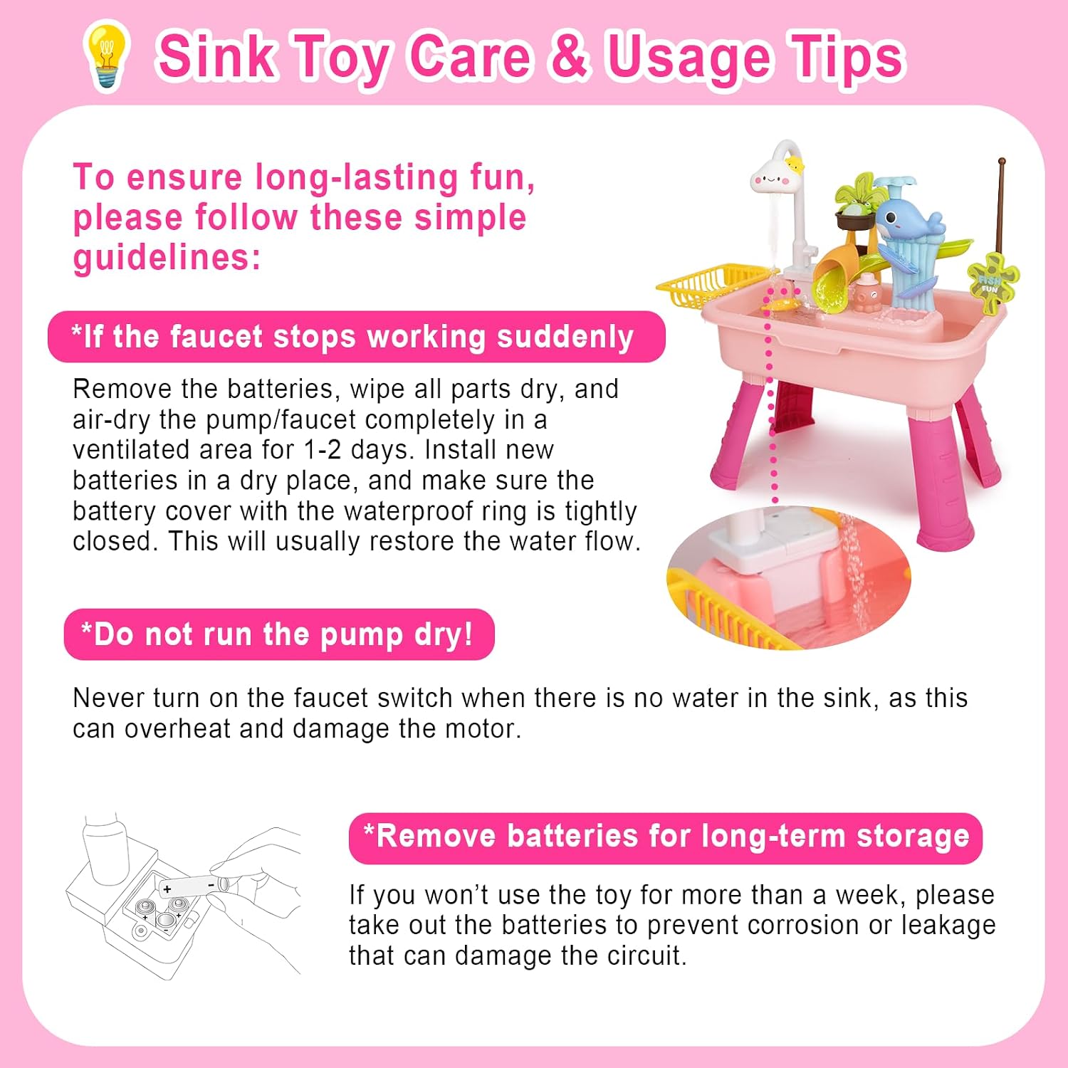 Toddler Water Table with Automatic Water Cycle System, Water Table for Kids 4-8 Fishing Kitchen, Play Sink with Running Role-Play Sand for Kids Gift Toy (Pink)