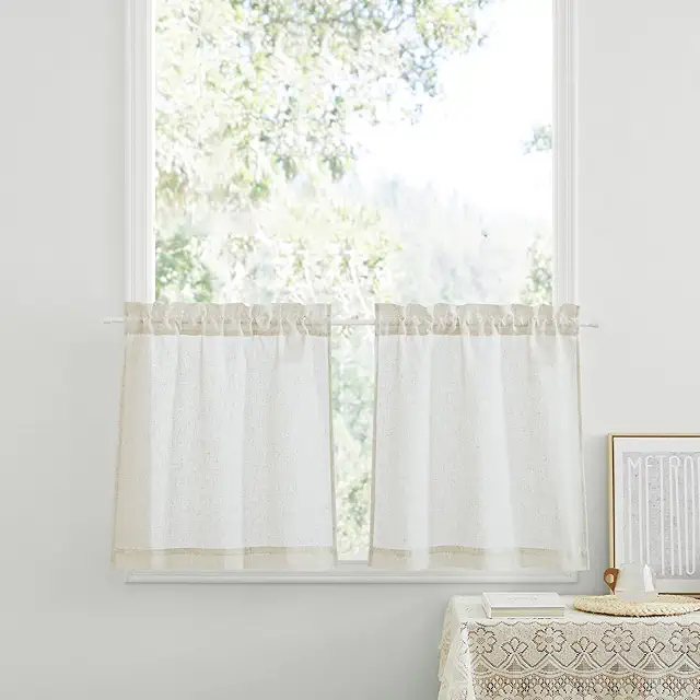 Rideau Brise Vue Lin Beige 60x60 cm - 2 Pièces pour Petite Fenêtre