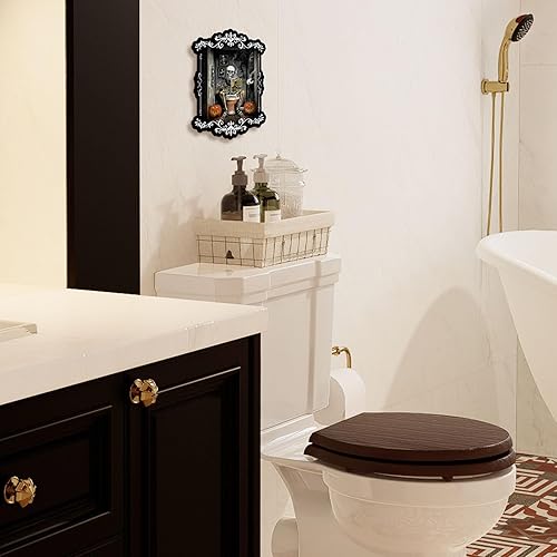 Miniatura 3 de Pinetree Art Decoración de pared de baño de Halloween, arte de pared gótico de esqueleto para decoración de inodoro