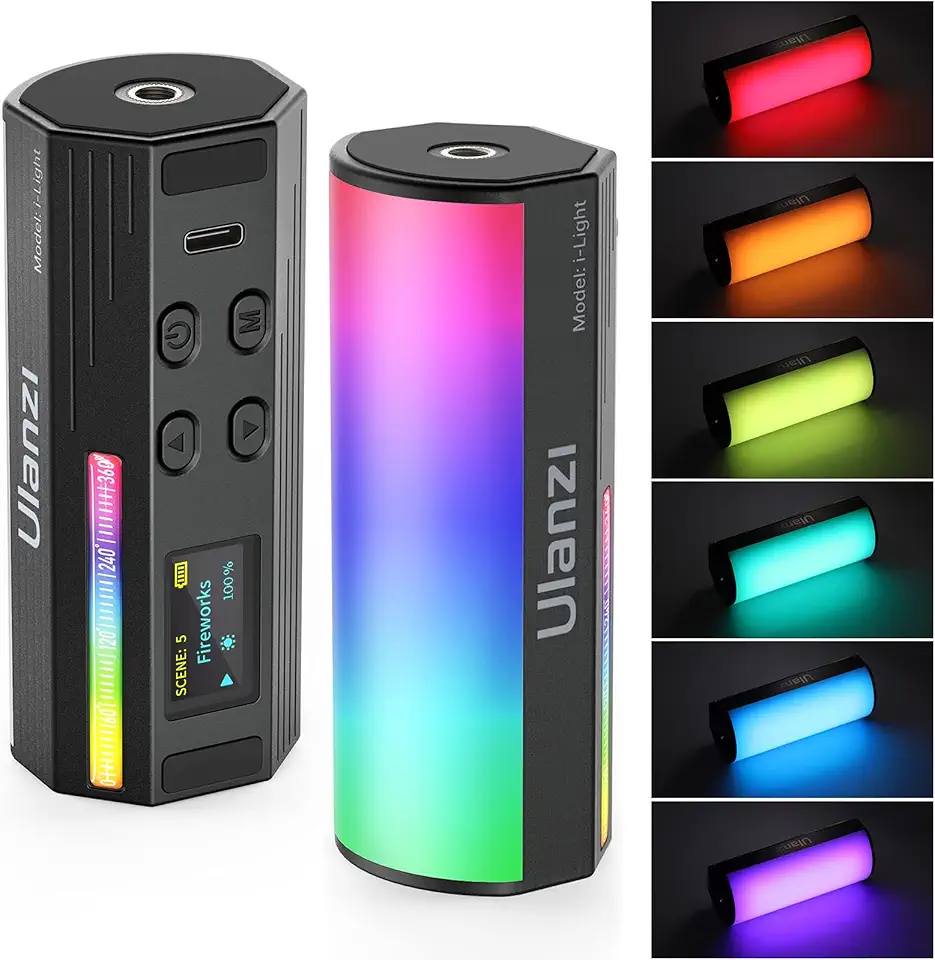 ULANZI BASTÃO LUMINOSO MAGNÉTICO, Luz LED RGB 360° Cor Completa CRI95+ para Fotografia/Vlog, Bateria 2000mAh Recarregável, Mini Tubo Portátil 2500-9000K Ajustável com LCD para TikTok YouTube