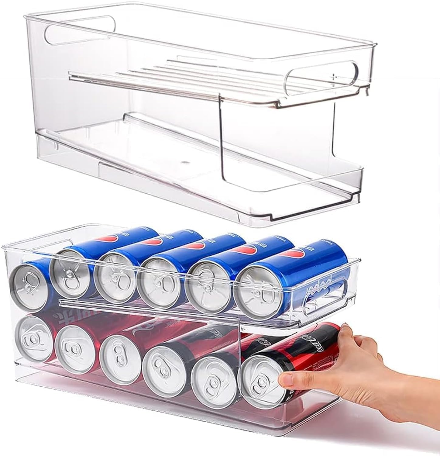 Benting Refrigerator Organizer Beverage Can Dispenser Organizer 2 Tier Automatic Rolling Beverage Soda Can Organizer Refrigerator Beverage Organizer Beer Soda Organizer BPA-Free