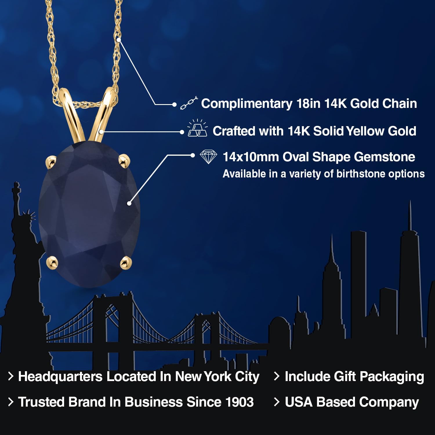 Gem Stone King 14K Yellow Gold Blue Sapphire Pendant Necklace for Women | 6.57 Cttw | Gemstone September Birthstone | Oval 14X10MM | With 18 Inch Chain - Image 2