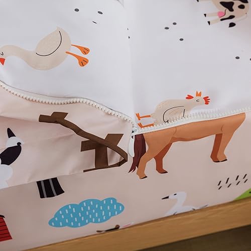 Miniatura 7 de qjmiaofang Juego de ropa de cama individual con cremallera para niños, ropa de cama de granja, niñas, adolescentes, edredón de dibujos animados con