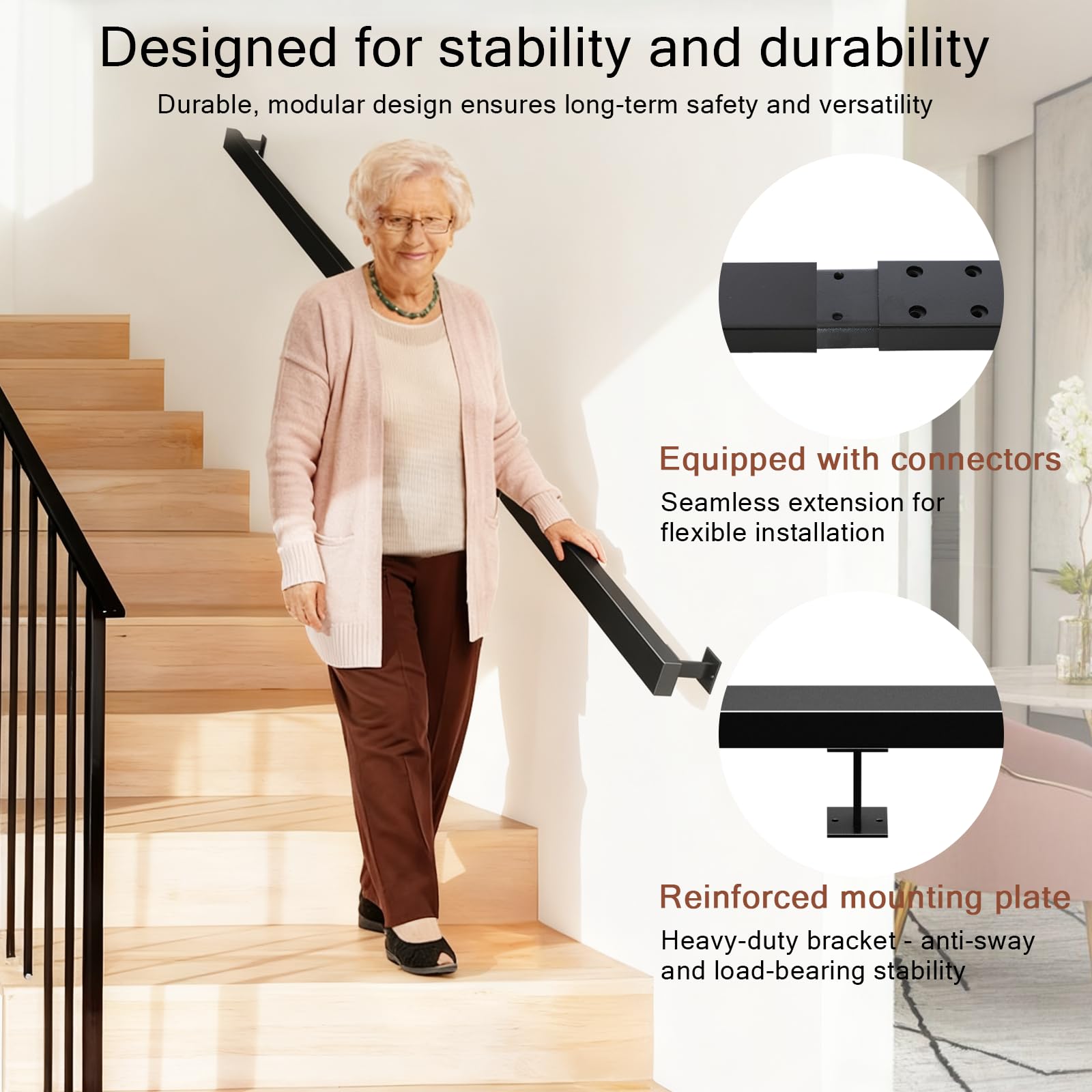Handlauf Treppe, Treppengeländer Innen, Handlauf Schwarz, Geländer Treppe, Kann Gespleißt Werden Treppengeländer, Stiegengeländer für Balkone Flure Wohnungen Villen (A, 220(100+120) CM)