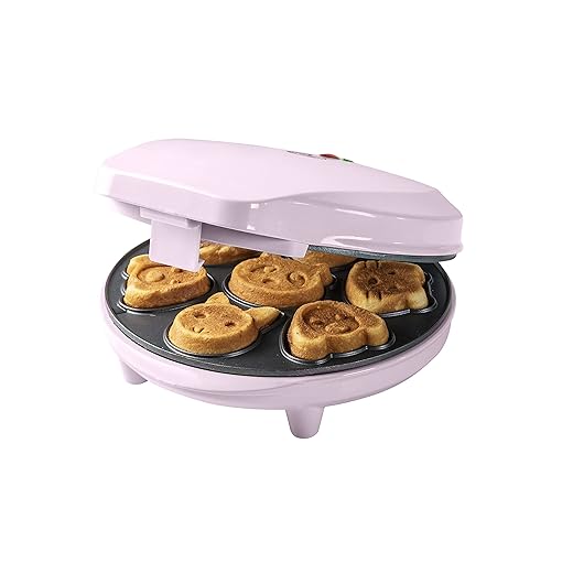 Bestron Waffeleisen für Mini-Cookies-Maker in Tiermotiven, Waffeleisen für Waffel-Kekse, mit Backampel & Antihaftbeschichtung, 700 Watt, Farbe: Rosa