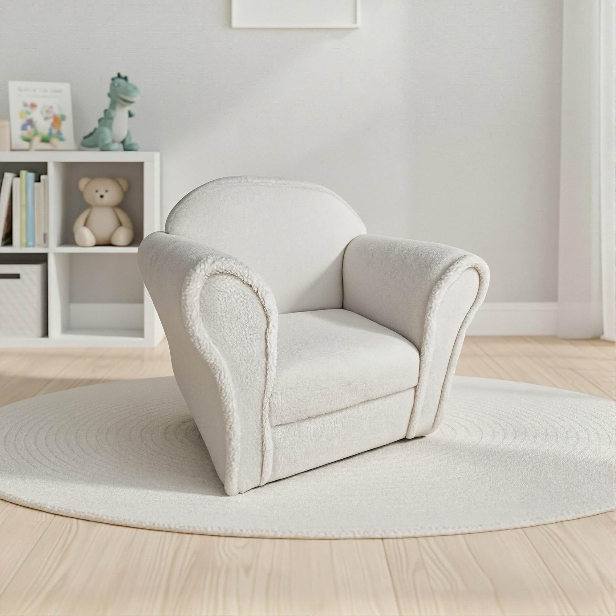 Kidsaw Kids Armchair Toddler Chair - Wood Frame - Thick Padding (Lamb Off White)