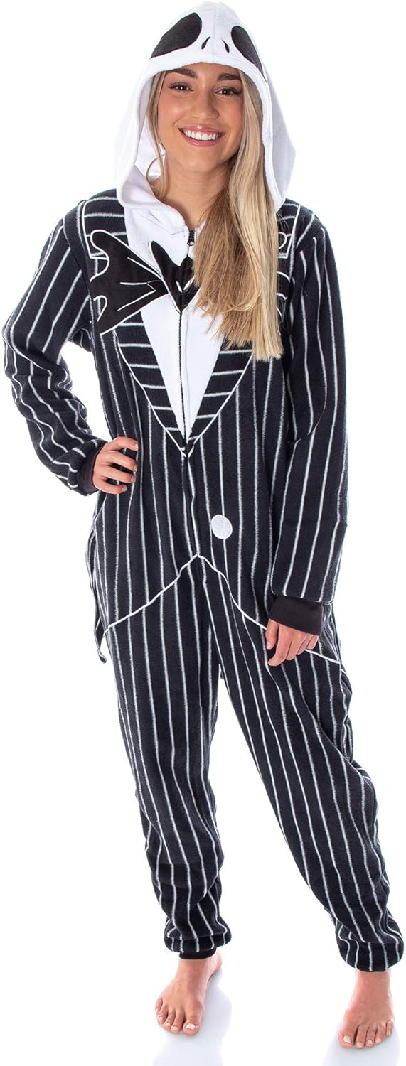 Seven Times Six Nightmare Before Christmas Jack Skellington Costume Pinstripe Suit Pajama Outfit One-Piece Union Suit