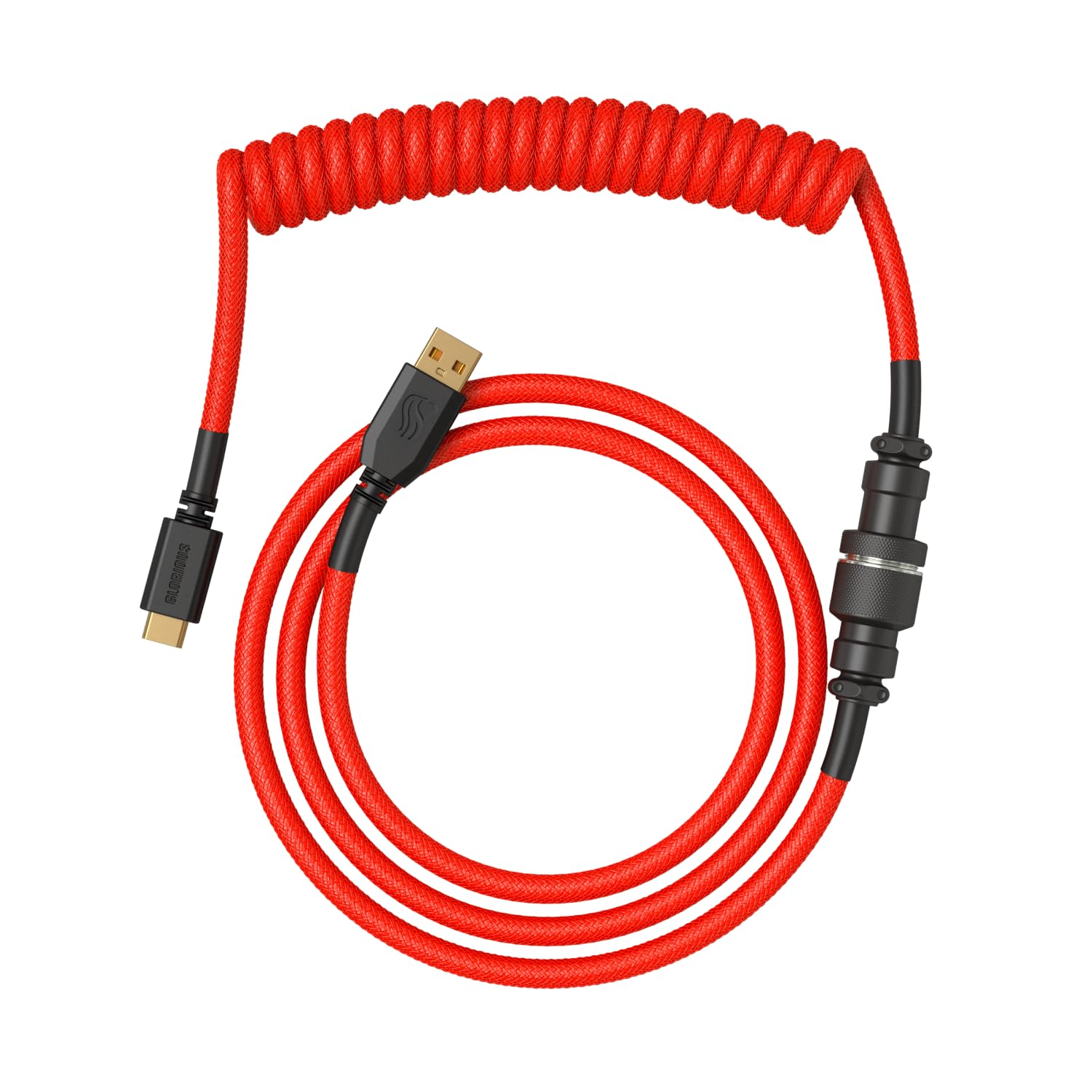 GLORIOUS Gaming Coiled Keyboard Cable – Guldpläterad USB-A till USB-C, trasselfri, dubbelflätat för hållbarhet, Aviator-kontakt – Crimson Red