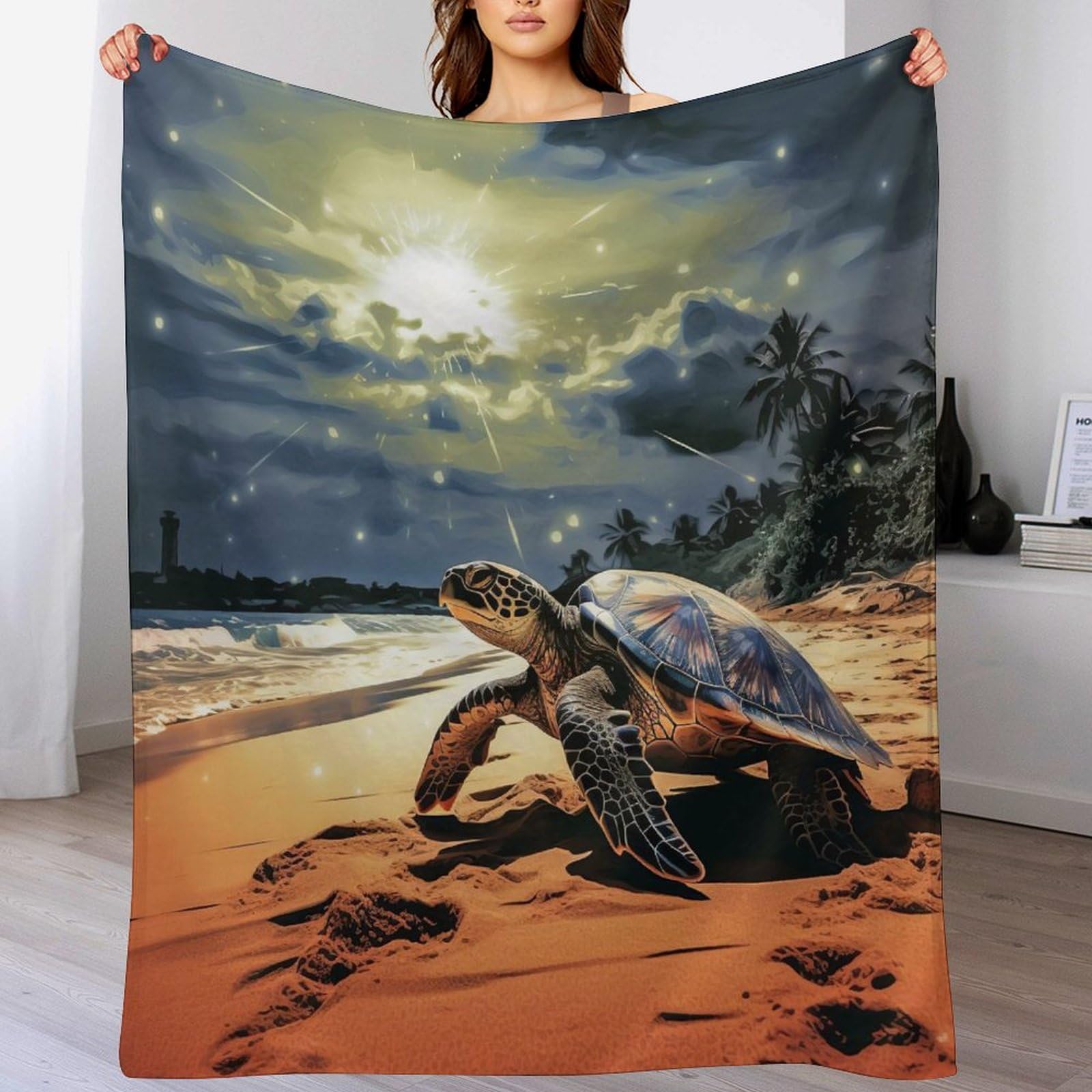 Couverture polaire tortue de mer en tissu peluche facile à manipuler pour canapé