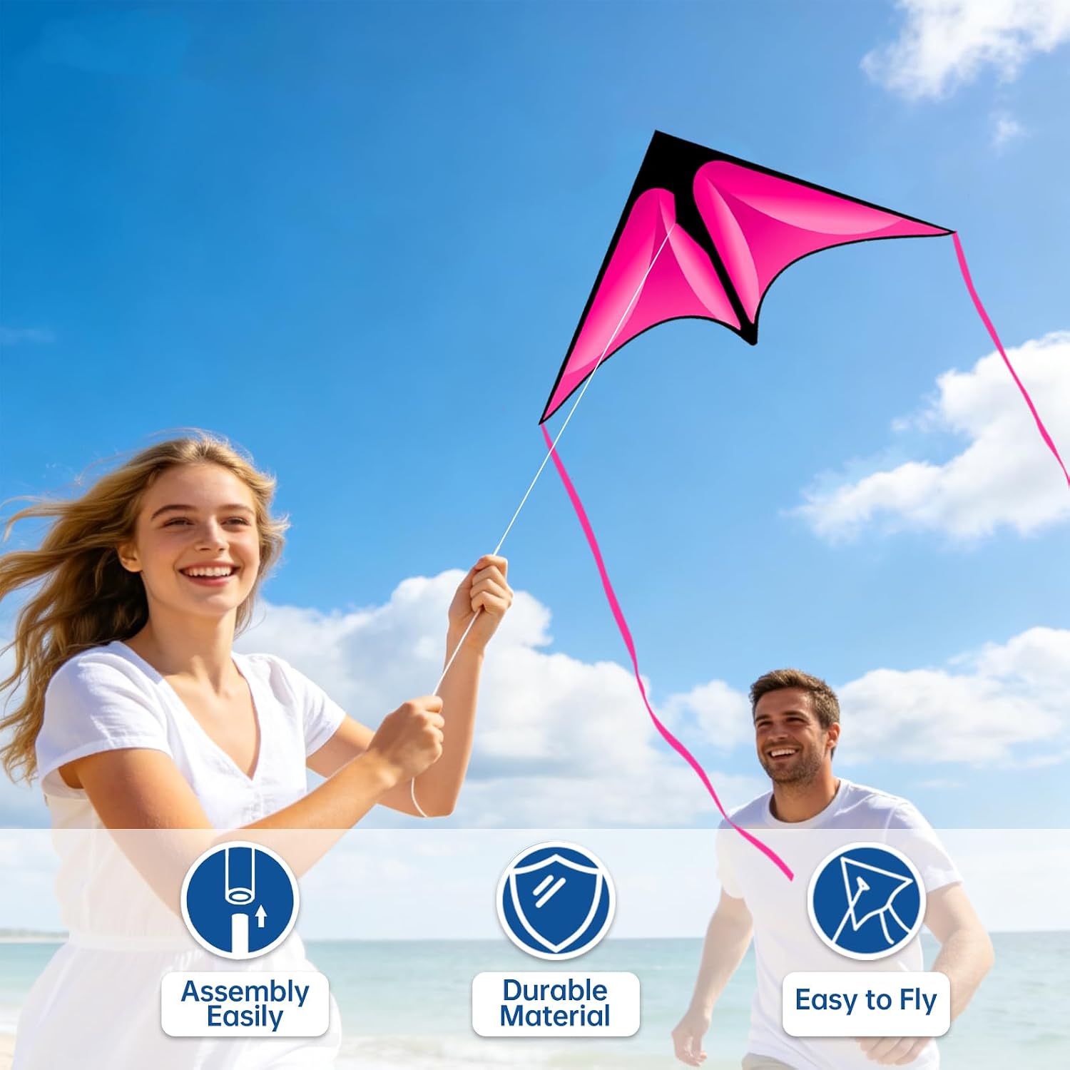 Delta Kite Set for Kids and Adults, 3 Pack Easy to Fly Adult Kites | Beach Kite for Kid Ages 4-12, Perfect Family Kites for Parks and Beach, with 300ft String Handle