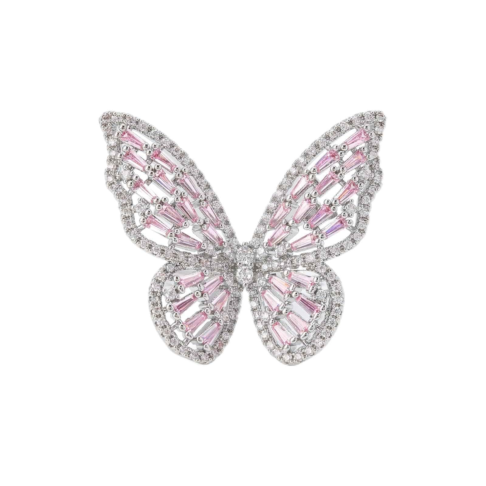 Butterfly Rings for Women Adjustable Golden Cocktail Ring Sparkly Stones Statement Silver Bow Open Wrap Bow Jewelry Bridesmaids Wedding Valentine’s Day Gift Lover Mother