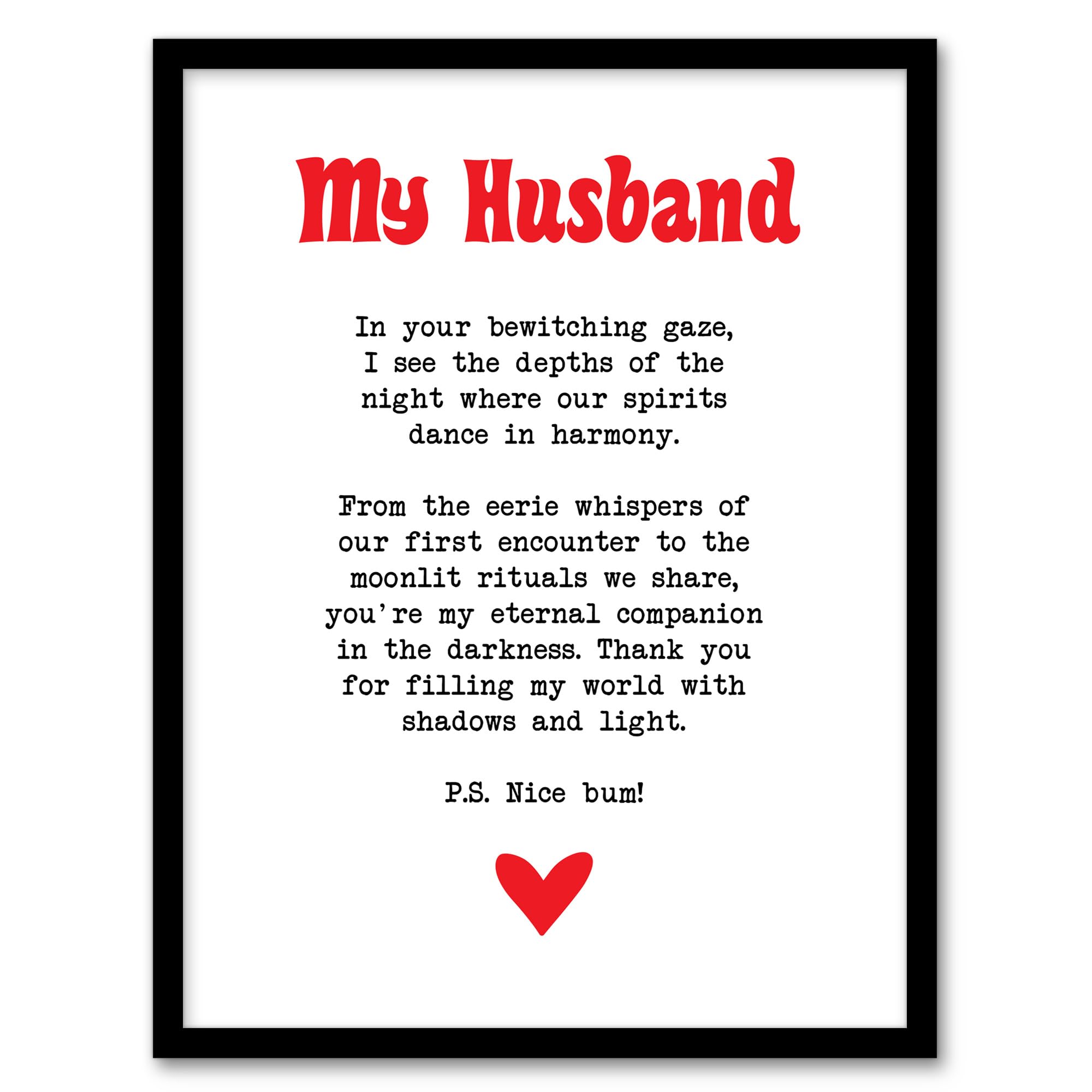 Artery8 Love Poem Goth Husband Romantic Poetry Fun Bedroom Artwork Framed Wall Art Print A4