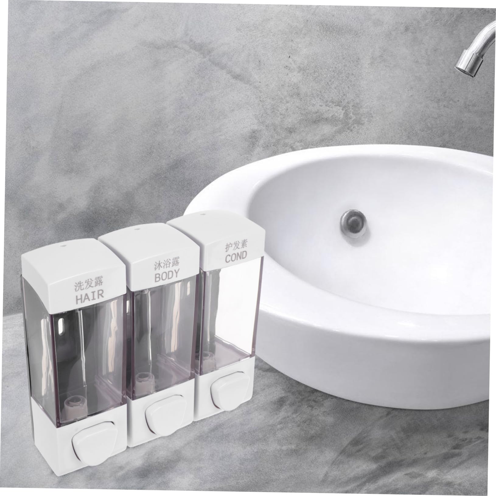 Cabilock Dispenser di Sapone Liquido da Parete, 3 Scomparti, 1050ml, Abs, per Doccia e Bagno, Facile Controllo del Livello