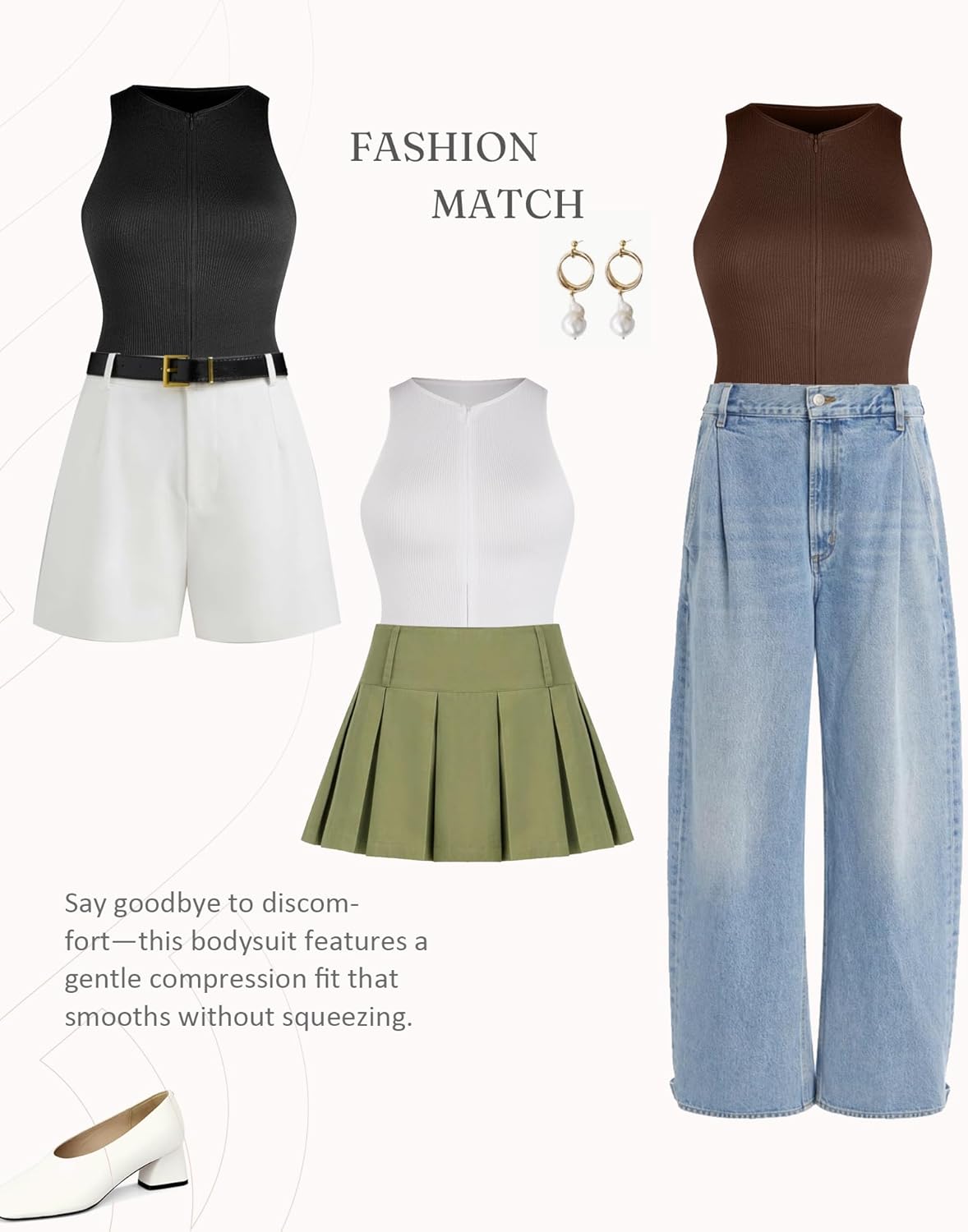 FeelinGirl Bodysuits for Women Seamless Body Suit Invisible Zip Up Crew Neck Slimming Ribbed Basic Tank Tops - Image 6