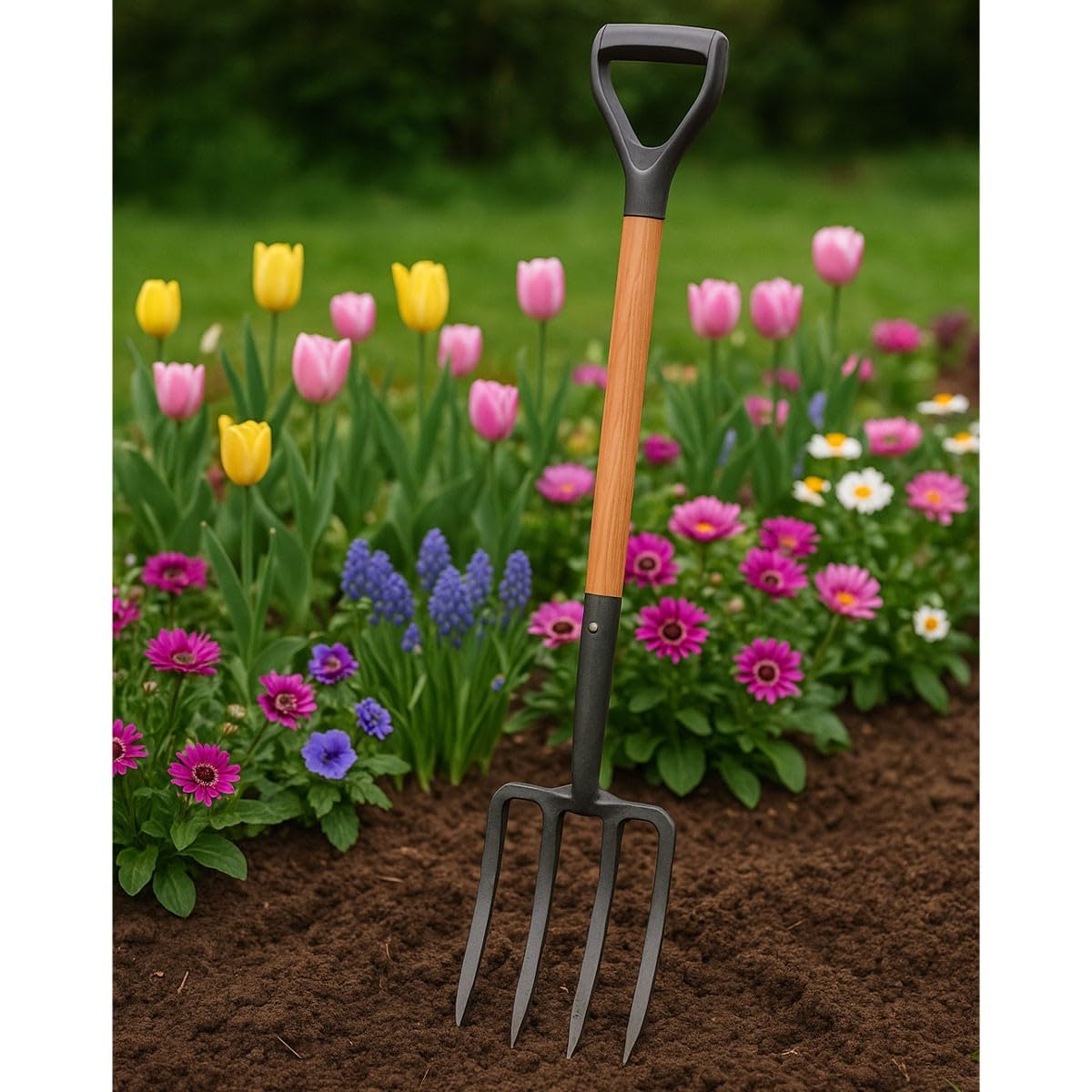 VITO - Fourche à Bêcher 4 Dents pour Sols Lourds & Caillouteux – Outil de Jardinage Idéal pour Aérer, Retourner la Terre & Décompacter – Manche Bois Poignée Y Ergonomique
