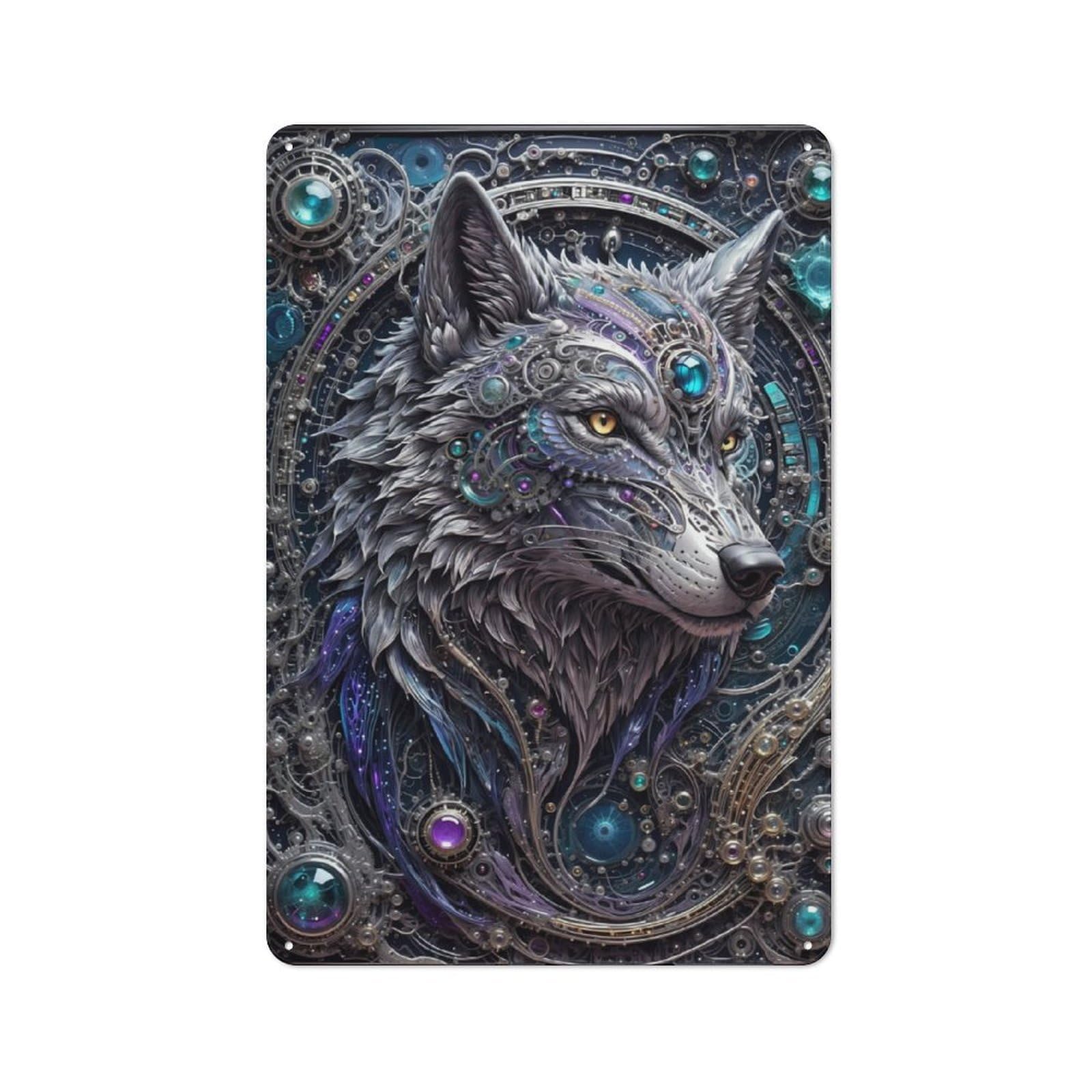Junmoney Futuristic Steampunk Wolf Industrial-Style Metal Plaque 30X20cm For Workshop Wall, For Vintage Wall Decor Fans, For Themed Room Decoration