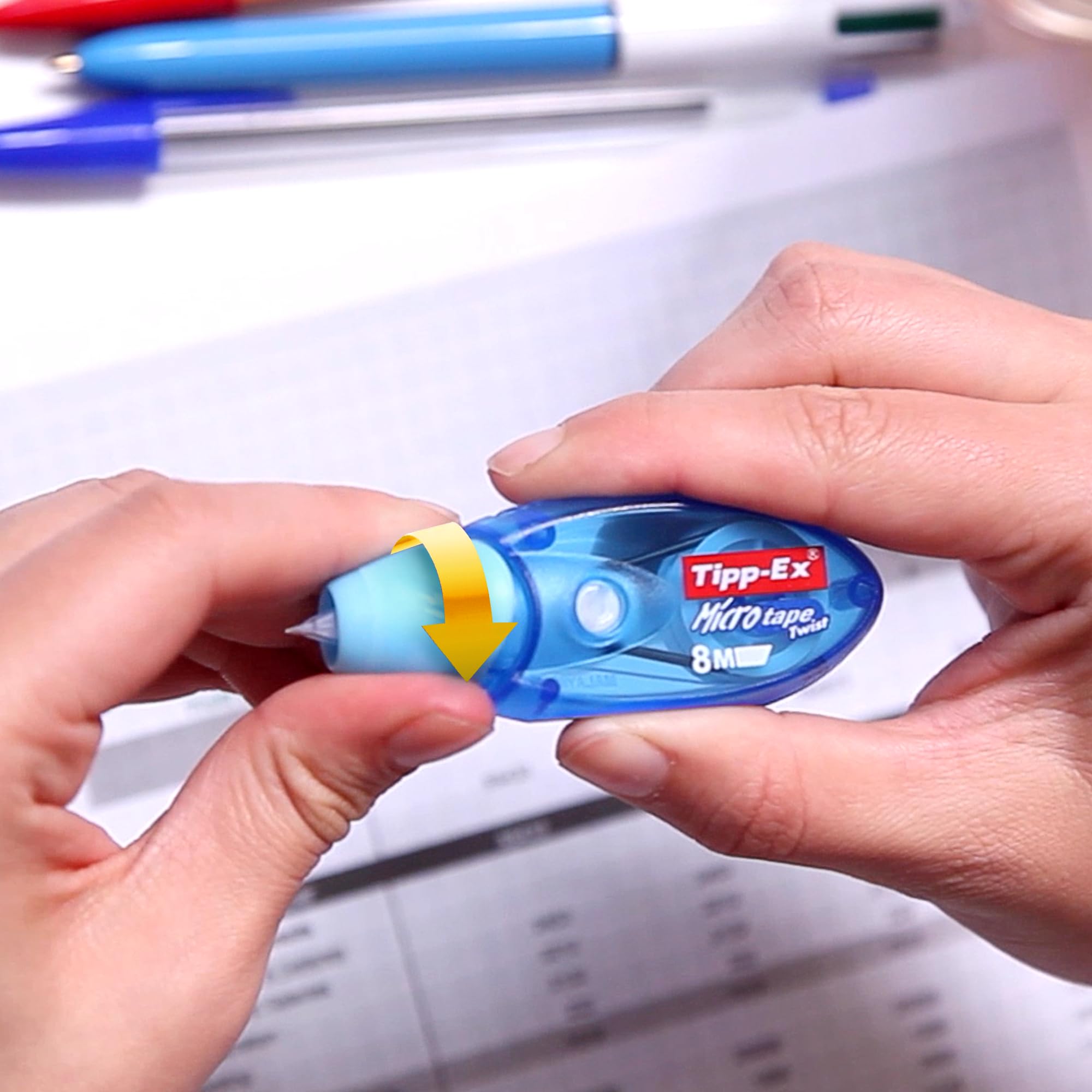 BIC Tipp-Ex Cinta Correctora de Bolígrafos, Óptimo para Material Escolar, Micro Tape Twist, 8m x 5mm, Con Cabezal Rotativo, Blíster de 3, Multicolor — view 5