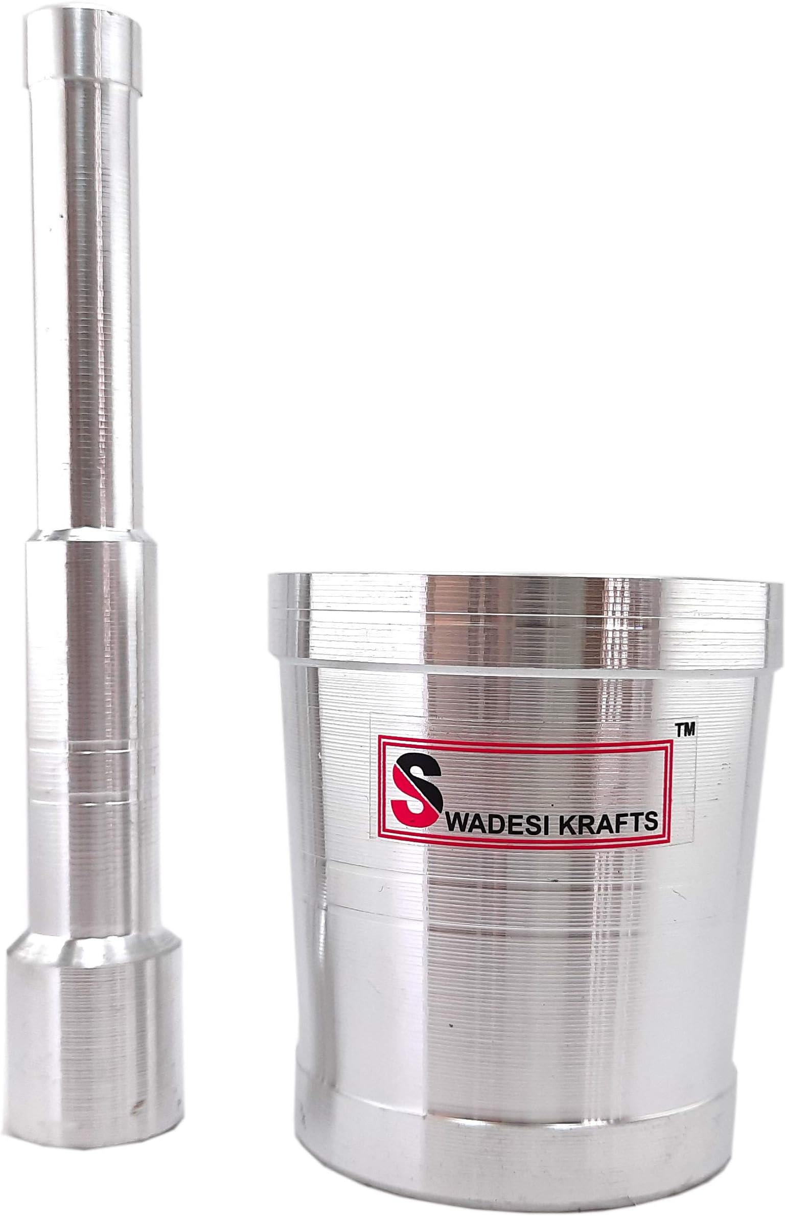 SWADESI KRAFTS Mortar and Pestle Set | Imam Dasta Okhli | Khalbatta for Kitchen 2A (Aluminum, V: 510 ML Wt: 900 GMS)