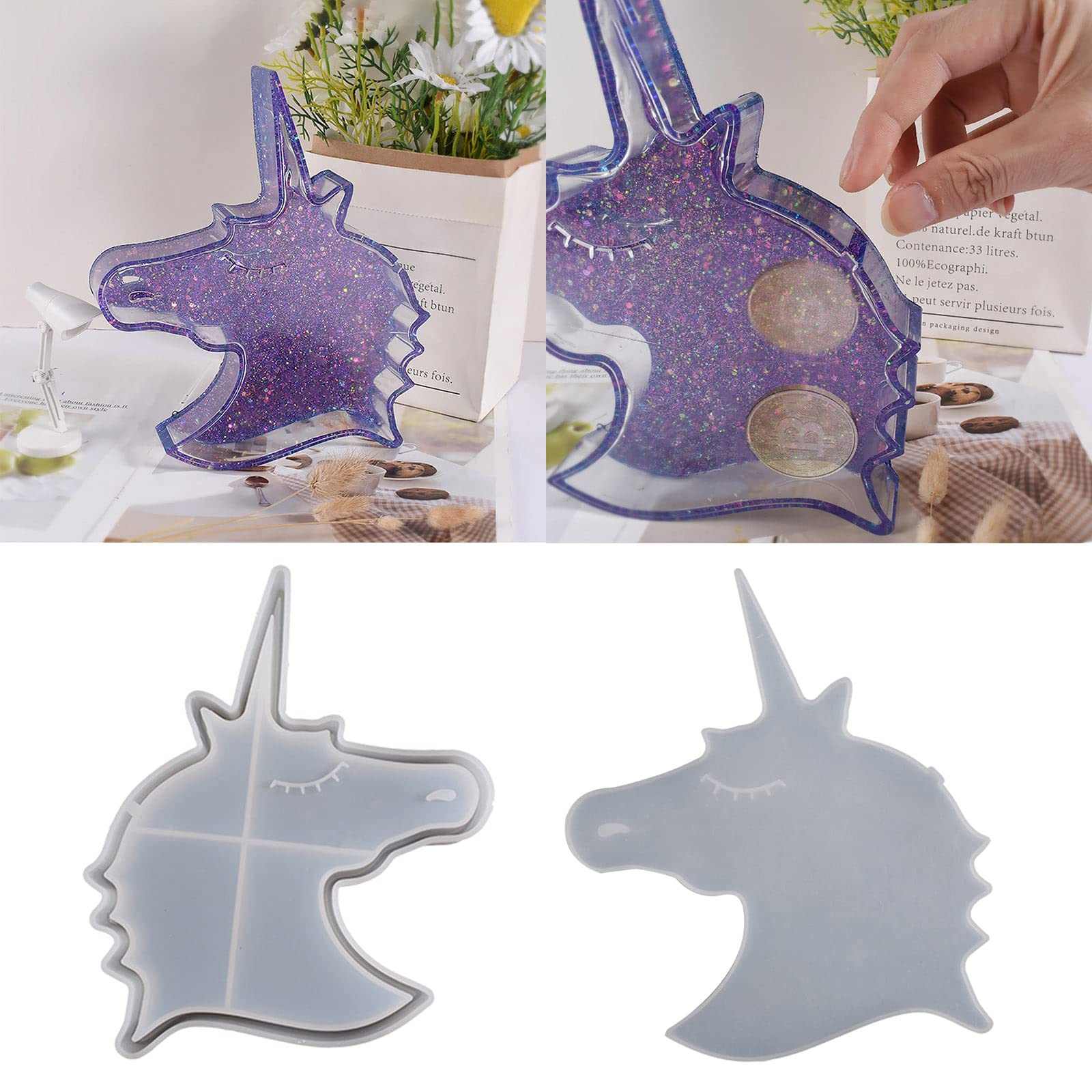 Molde de silicona para hucha de unicornio, decoración de mesa, molde para monedas, caja de almacenamiento, resina, yeso, herramienta de manualidades, moldes de resina epoxi fáciles de limpiar, únicos