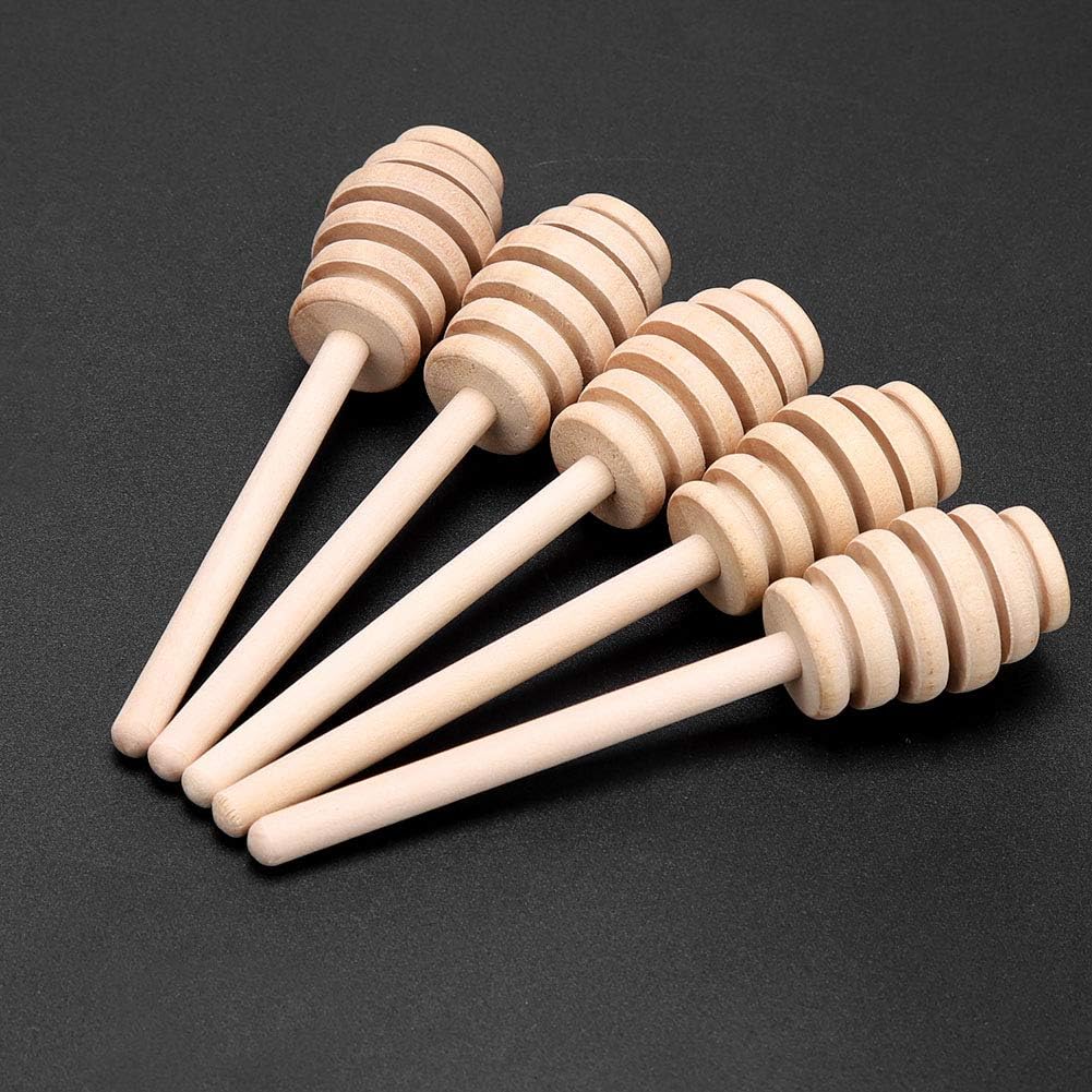 24Pcs Wooden Honey Dripper Stick Server Jam Syrup Drizzler for Kitchen Gadgets (10.5cm)