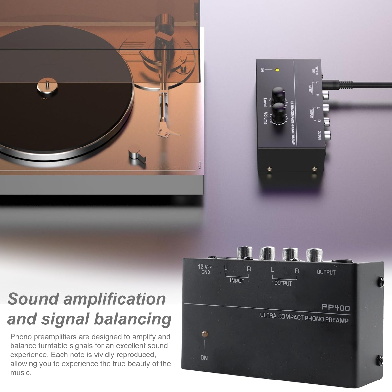 Preamplificatore Phono Giradischi, Mini Preamp Audio Stereo DC 12V Ingresso Uscita RCA