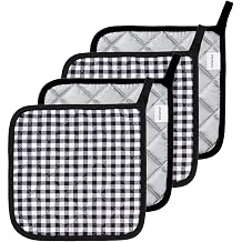 Joyhalo 4 Pack Pot Holders for Kitchen,Cotton Oven Holder with Great Heat Resistance,Non Slip Hot Pads for Kitchen Clearance,Black Buffalo Plaid