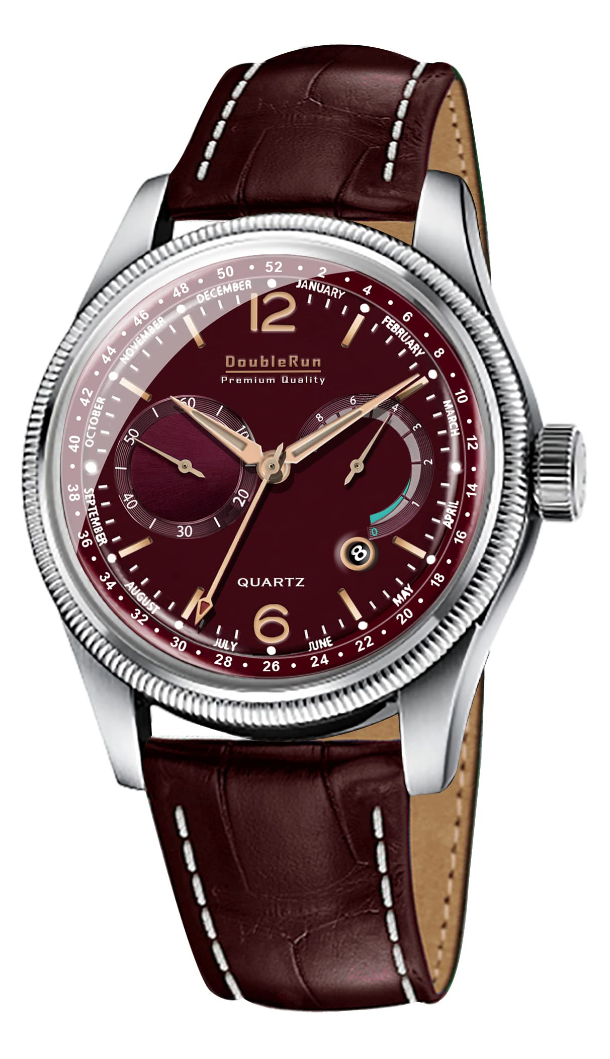 Doublerun 3D Glass Date Function Leather Strap Analog Watch - for Men (Maroon) (B0B3QWQ6HP) Amazon Price History, Amazon Price Tracker