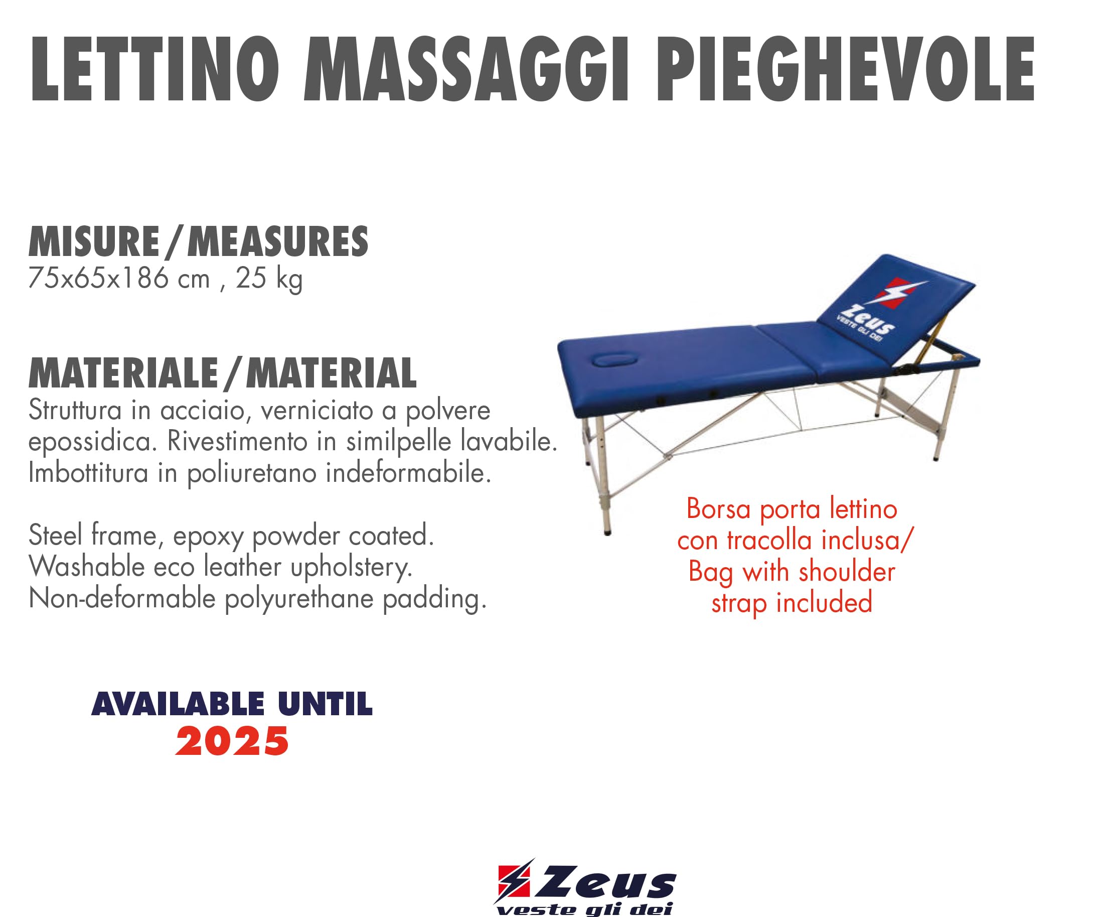 Etoile Lettino Massaggi Pieghevole per Zeus Sport Calcio Calcetto Relax Fitness Palestra Tracksuit Training Allenamento Accessori Equipment Struttura Lavabile Relax