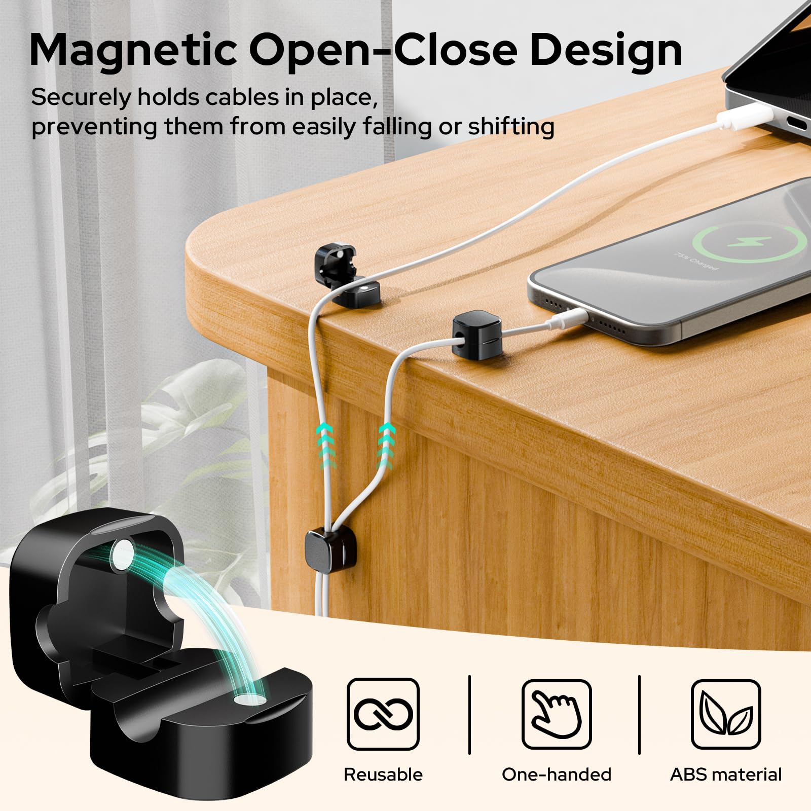 Lamicall Clip Organizzatore Cavi Da Scrivania - 6 Pezzi Autoadesive Per HDMI, USB, Ricarica - Foto 7