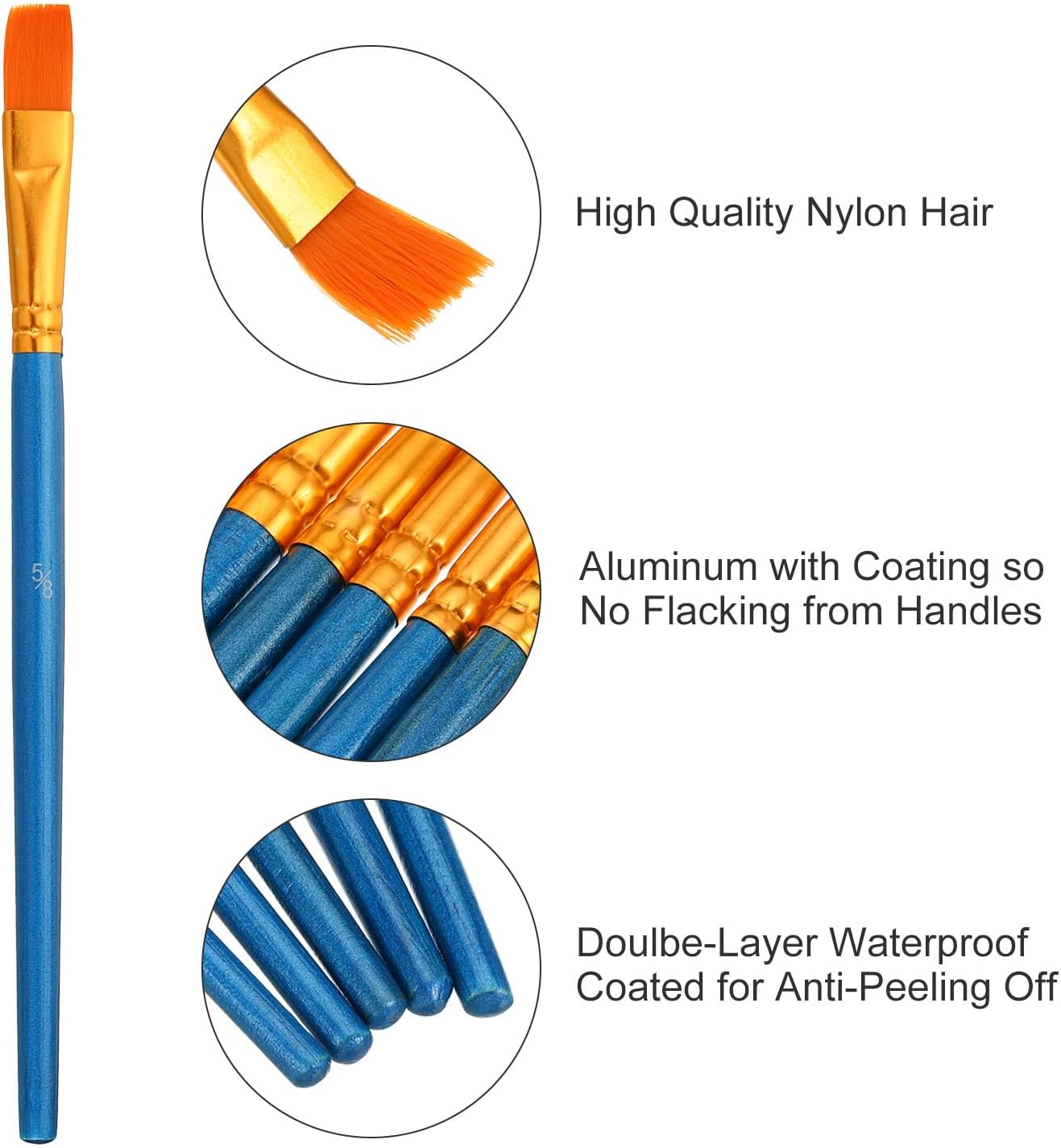 PATIKIL Acrylic Paint Brush Set, 300 Pcs Nylon Hair Professional Painting Brushes Bulk for Face Body Nail Rock Craft Watercolor Oil Miniature Detailing Drawing for Artist, Blue