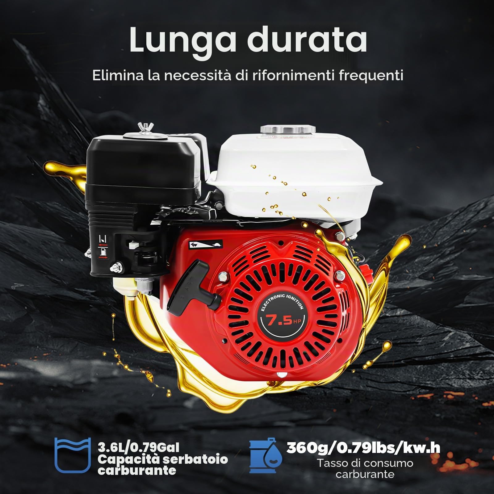 Motore a benzina da 7,5 CV, motore a 4 tempi a cilindro singolo raffreddato ad aria, motore verticale per kart, motore industriale, motore a benzina per motozappa, motore di trasmissione