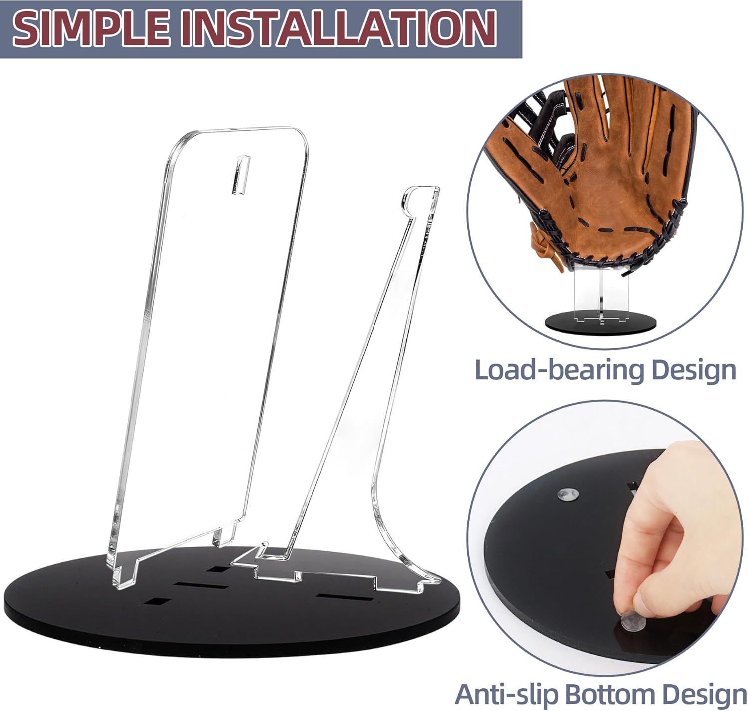 Baseball Glove Display Stand Baseball Glove Holder for Batting Gloves and Fielder's Gloves, Black and Clear