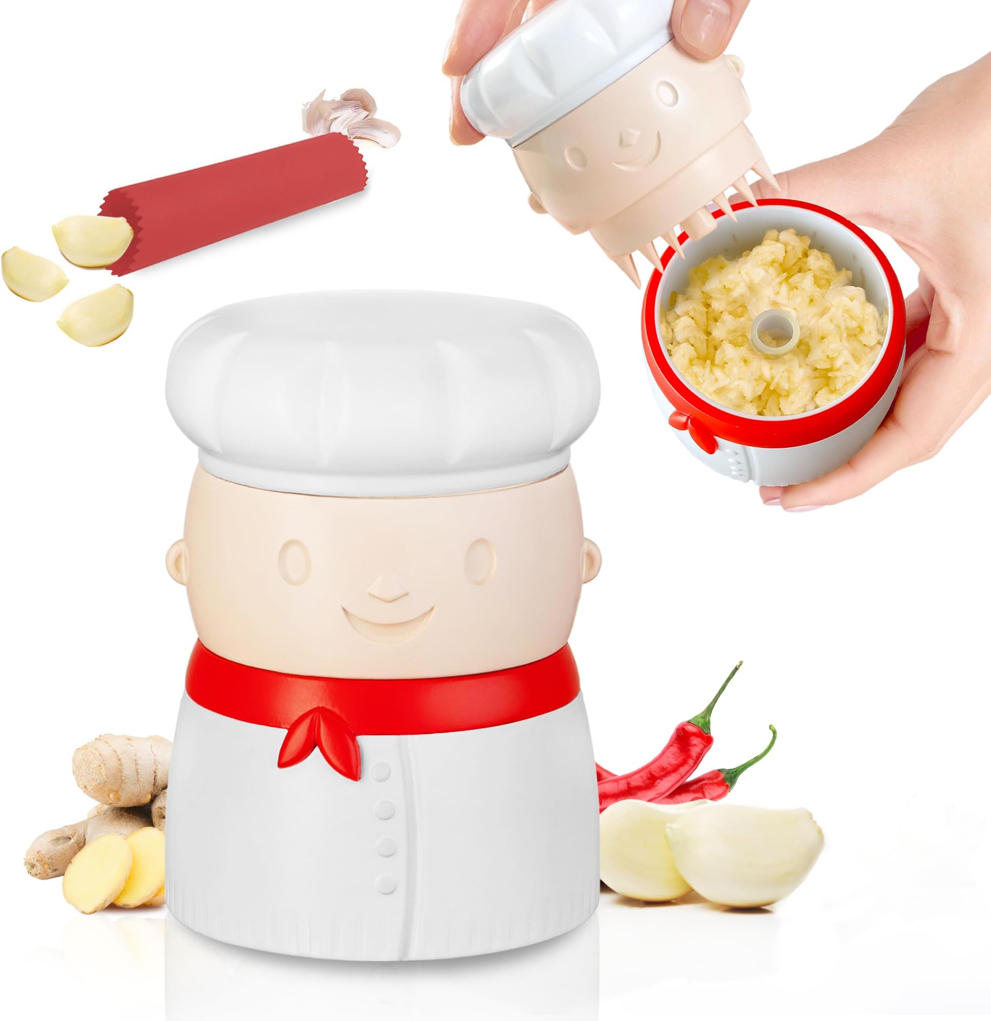 Sliq Garlic Crusher and Press, Multifunction Kitchen Gadget with Peeler, Dishwasher Safe, Easy Garlic Mincer Tool for Ginger, Herbs and Gifts