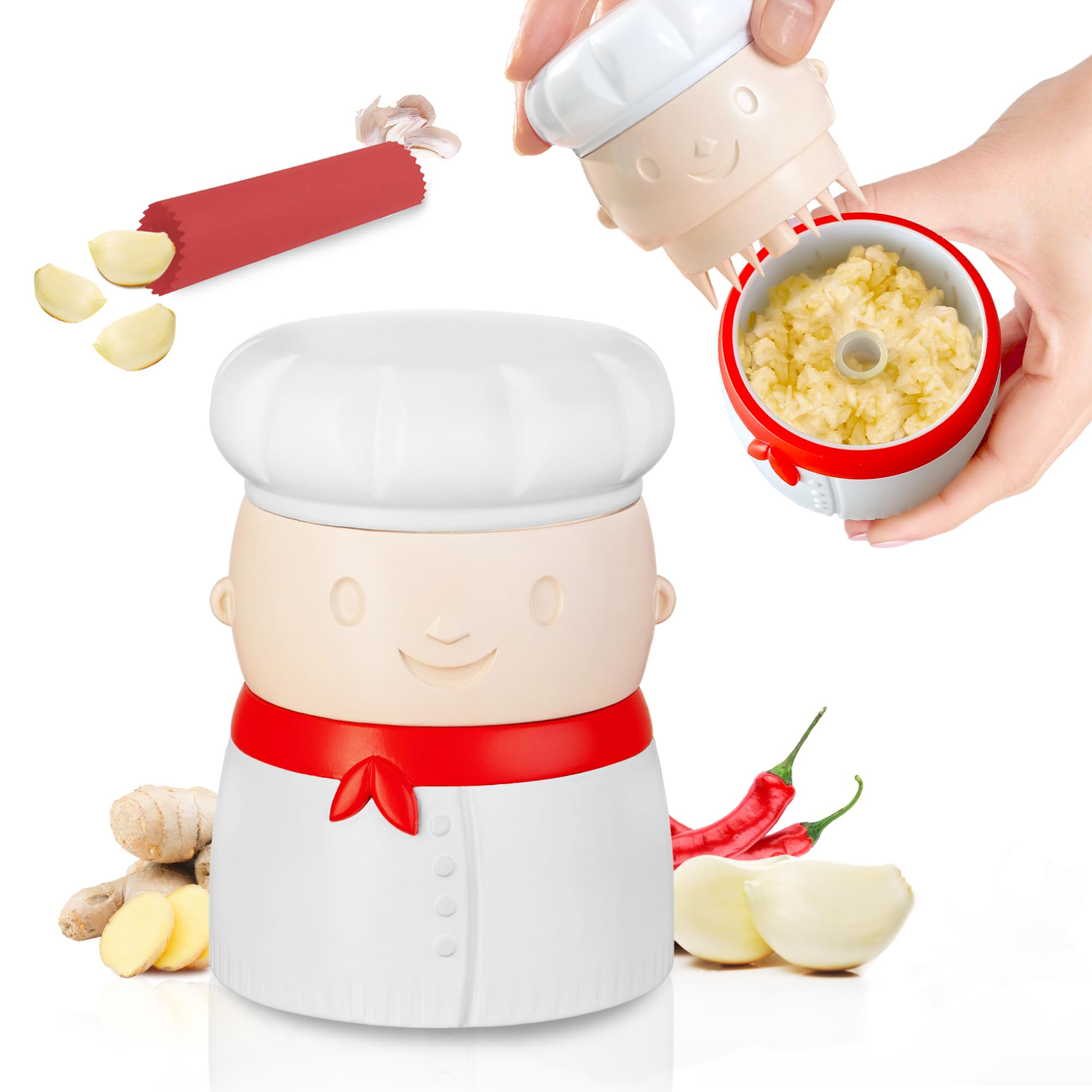 Sliq Garlic Crusher and Press, Multifunction Kitchen Gadget with Peeler, Dishwasher Safe, Easy Garlic Mincer Tool for Ginger, Herbs and Gifts