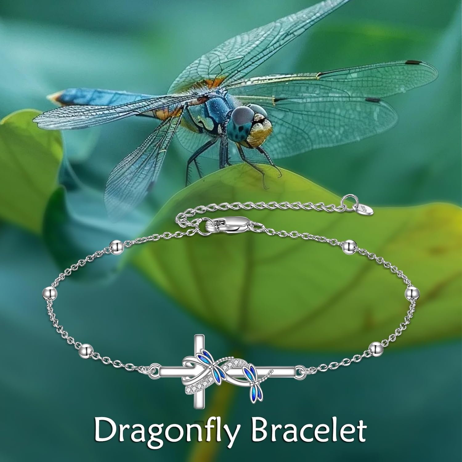 POPLYKE Cross Bracelet Anklet for Women Sterling Silver Ladybug/Dragonfly/Butterfly/Bee Bracelet Anklet Cross Jewelry Gift for Women - Image 7