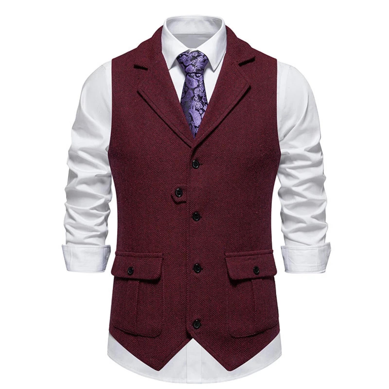 Weste Vest Herren Anzugweste Twill Grobnadel Anzugweste Vintage Einreihige Weste Tasche Anzugweste Weste