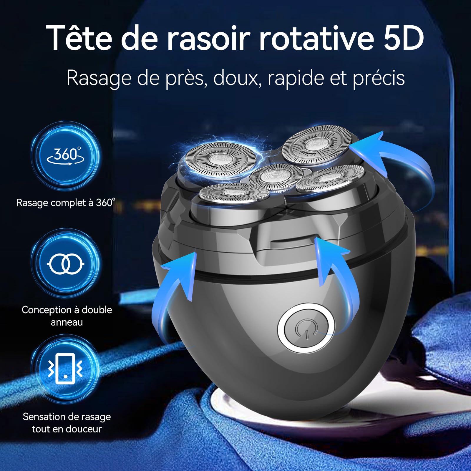 Rasoir Tete Chauve Homme, 5D Tête Magnétique Rasoir Electriques Hommes Étanche IPX7 Wet & Dry tondeuse crane chauve 120 mins d'autonomie tondeuse cheveux hommes Chargement USB-C