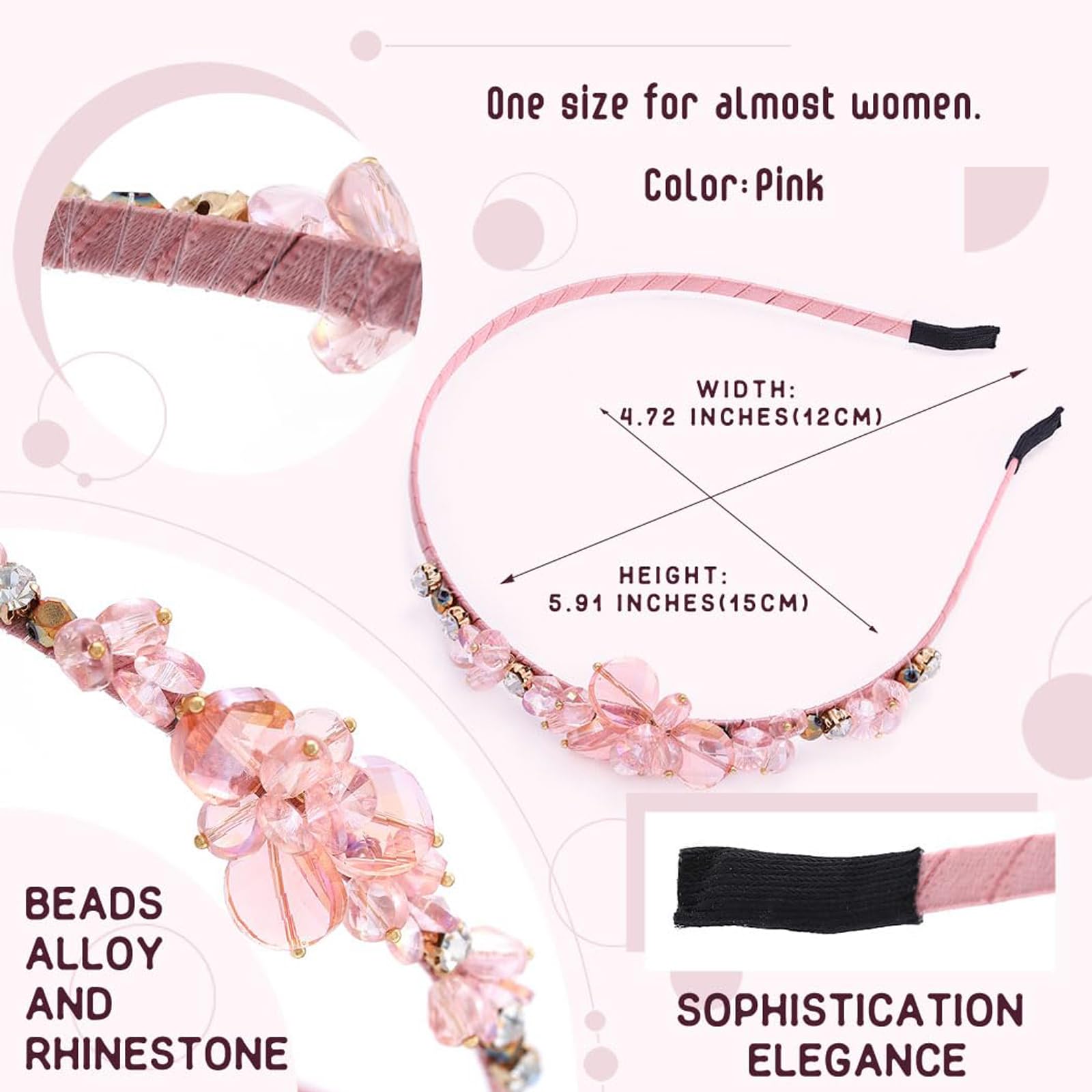 Qiwenr Crystal Headband, Crystal Side Headband, Pink Rhinestone Hair Bands, Great Headpiece for Prom Party - Image 2