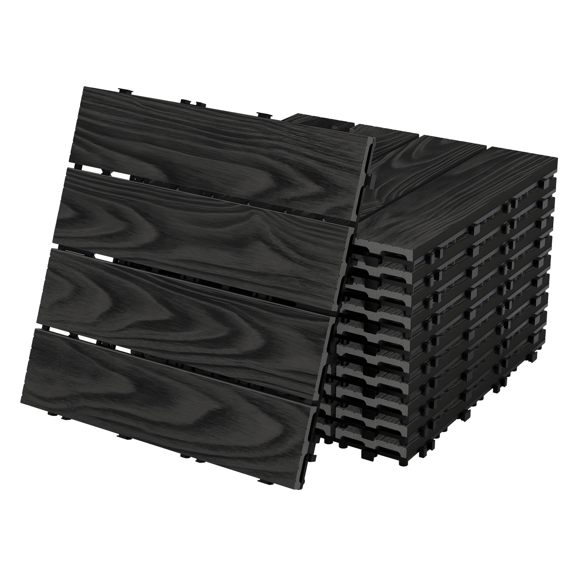 ECD Germany Baldosas de Patio WPC de 30x30 cm 11 Piezas para 1m² Aparencia de Madera Antracita con Sistema de Drenaje e Instalación Mediante Clic, Losa Aspecto Tabla de Leña para Terraza y Balcón