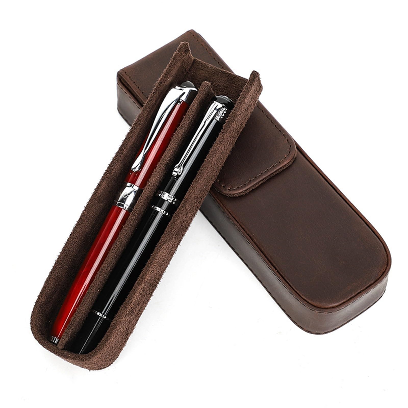 Estuche de Cuero para lápices Estuche para lápices de Cuero Hecho a Mano Cajón extraíble Organizador de bolígrafos de Oficina para el Trabajo, la Oficina (Café 16,8 x 5 x 3 cm)
