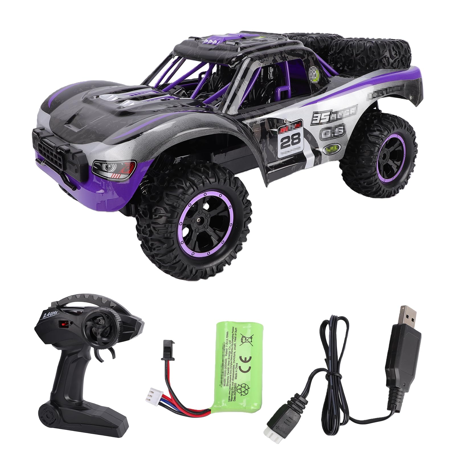 Camion RC fuoristrada telecomandato in scala 1/10 2.4G, con pneumatici fuoristrada di grandi dimensioni Veicolo da corsa ad alta velocità alimentato da batteria da 7,4 V 500 mAh