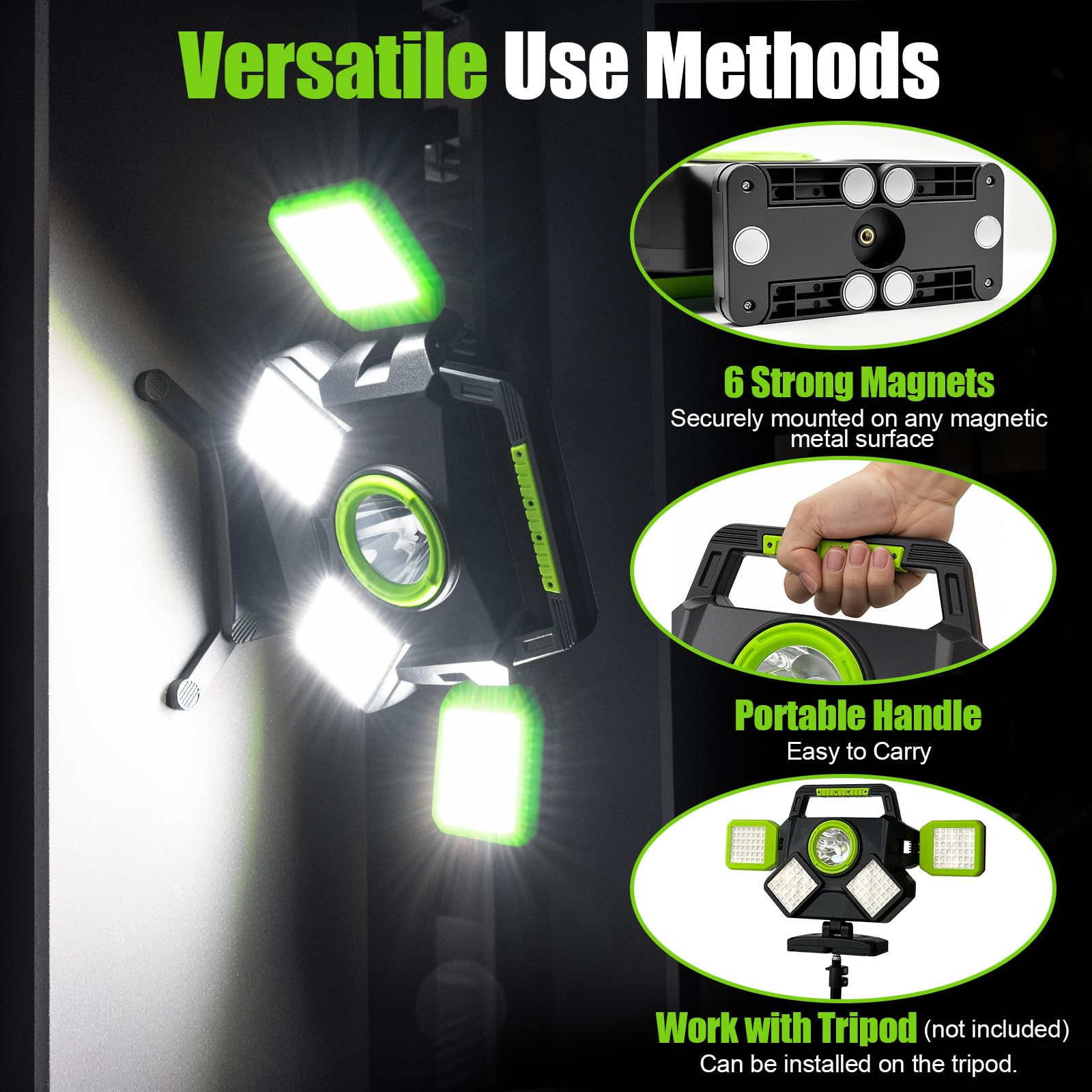 SYLSTAR Foco LED Recargable 55W, 5000LM Foco LED Bateria Magnético Plegable y Rotatorio 360°, 6 Modos de Luz y Powerbank Función para Taller, Reparación de Coches y Obra