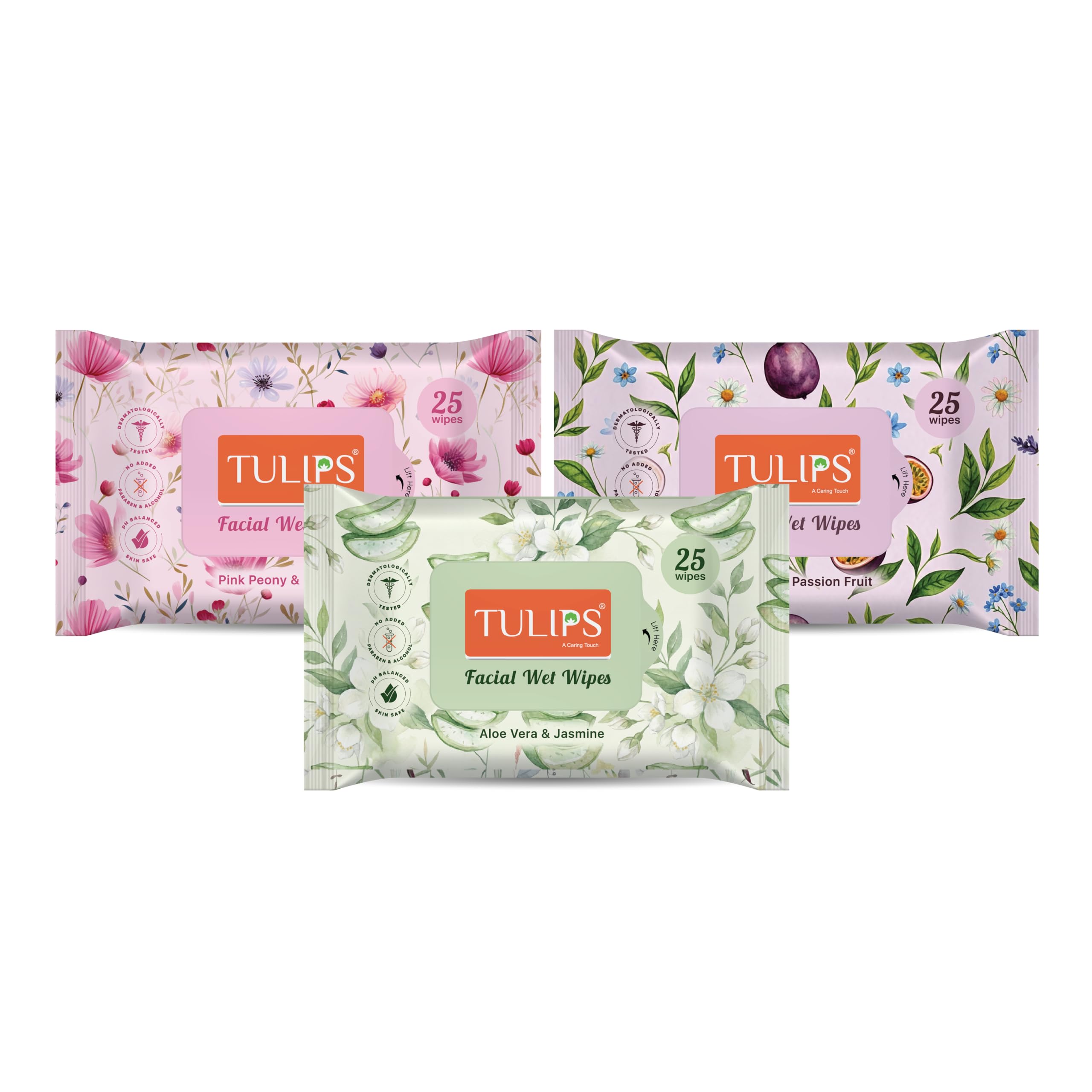 Tulips Facial Wet Wipes (Pack 3, Aloe Vera, Pink Peony & Green Tea)-image-33